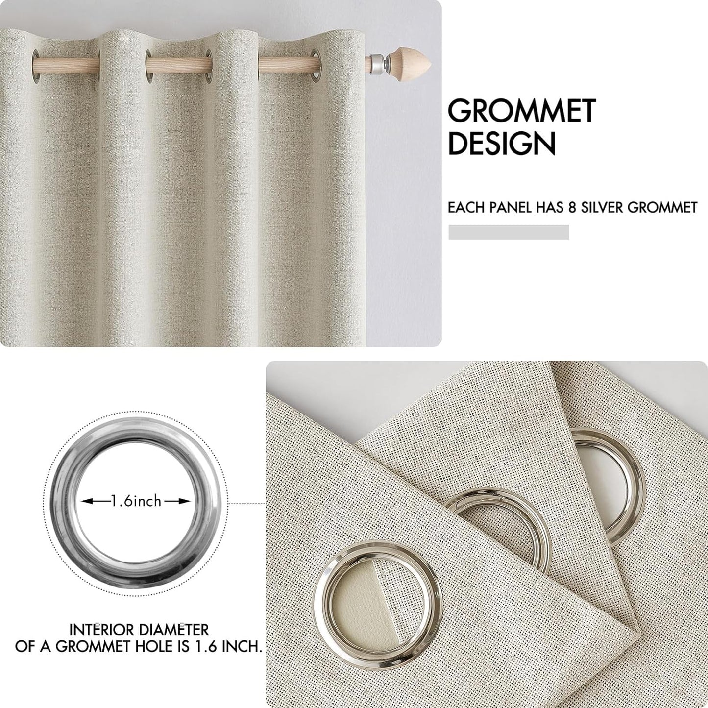 MIULEE 100% Blackout Linen Textured Curtains for Bedroom Solid Thermal Insulated Cream Grommet Room Darkening Curtains & Drapes Luxury Decor for Living Room Nursery 52 x 96 Inch (2 Panels)
