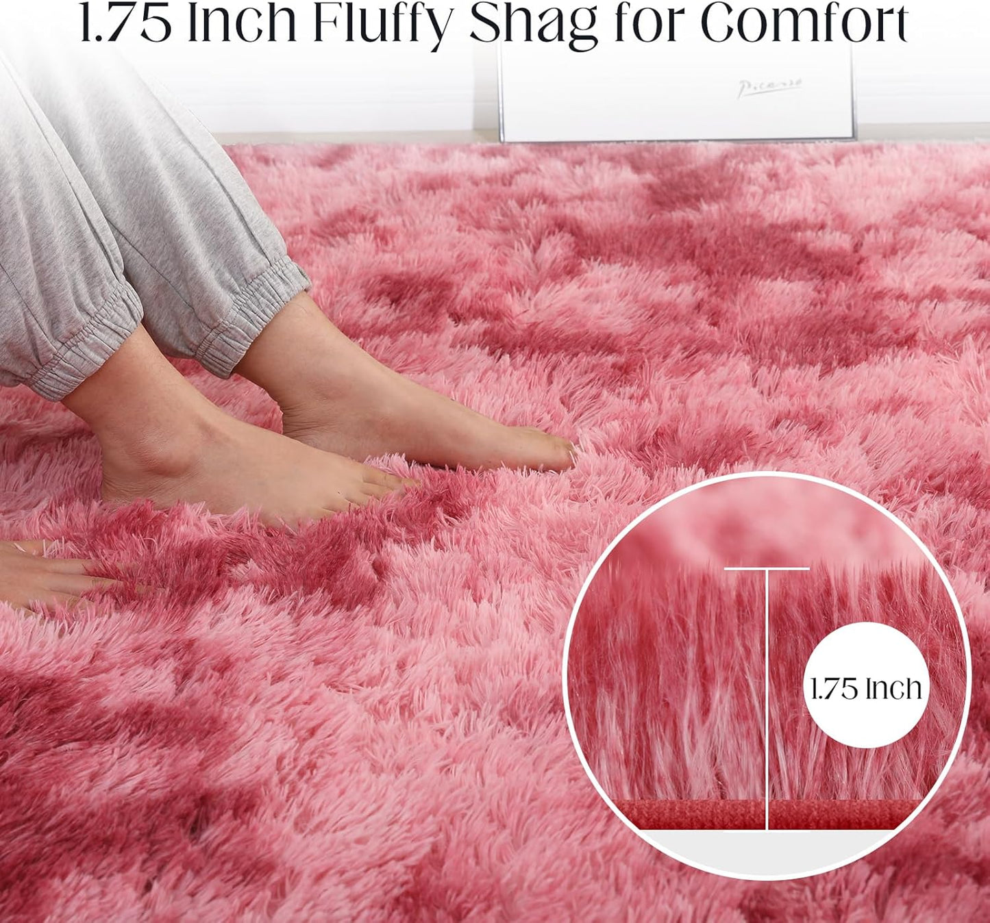 Luxury 4x6 Area Rug, Ultra Soft Rugs for Living Room, Plush Carpet Rugs for Bedroom, Non-Slip Indoor Rug for Nursery, Study Room, Playroom, Home Decor, Tie-Dyed Dark Pink