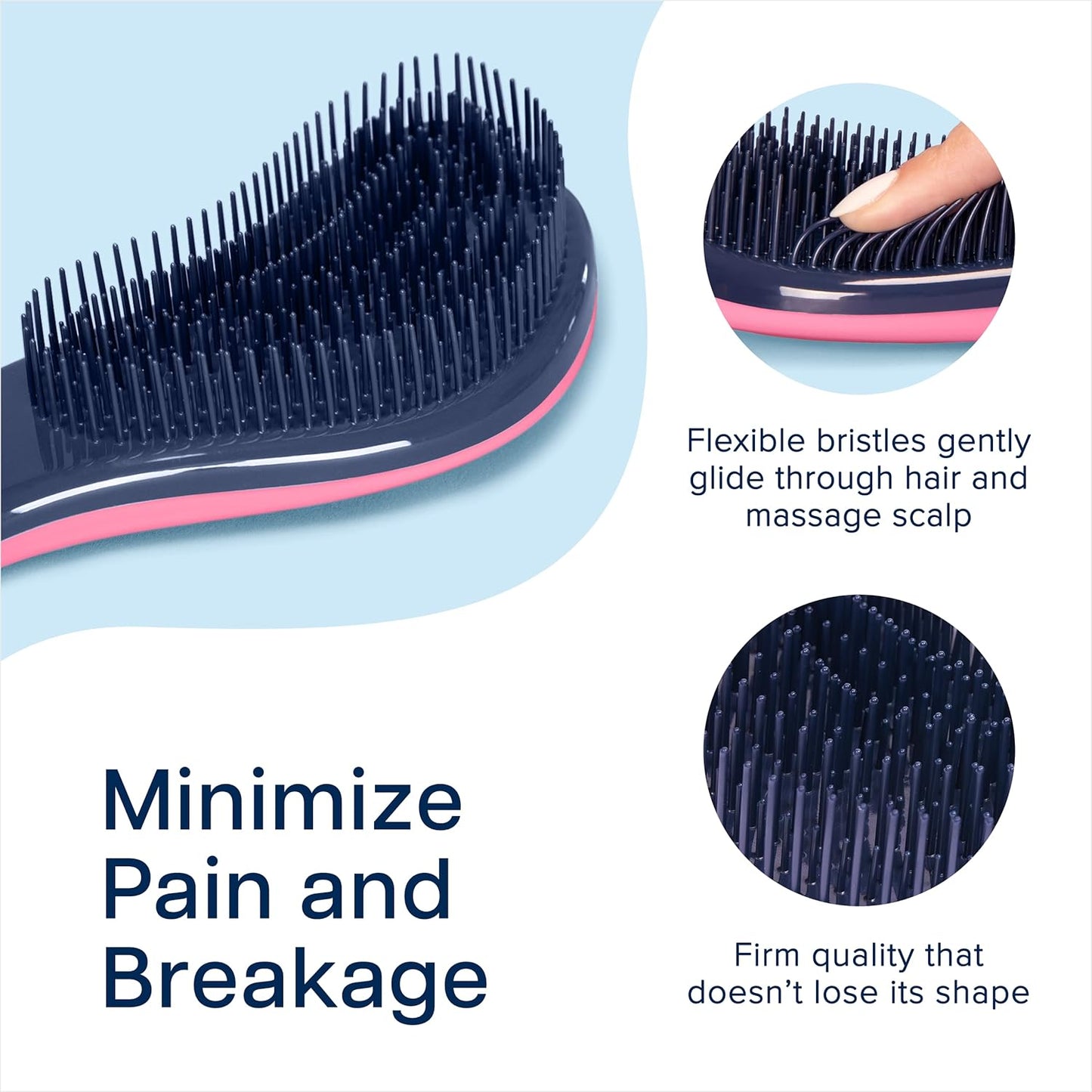 Crave Naturals Glide Thru Hair Brush - Detangler Brush for Curly, Straight, Wet or Dry Hair - Gentle Detangling Brushes for Adults, Kids, Toddlers - Hair Accessories for Women, 7.5x3 - Pink