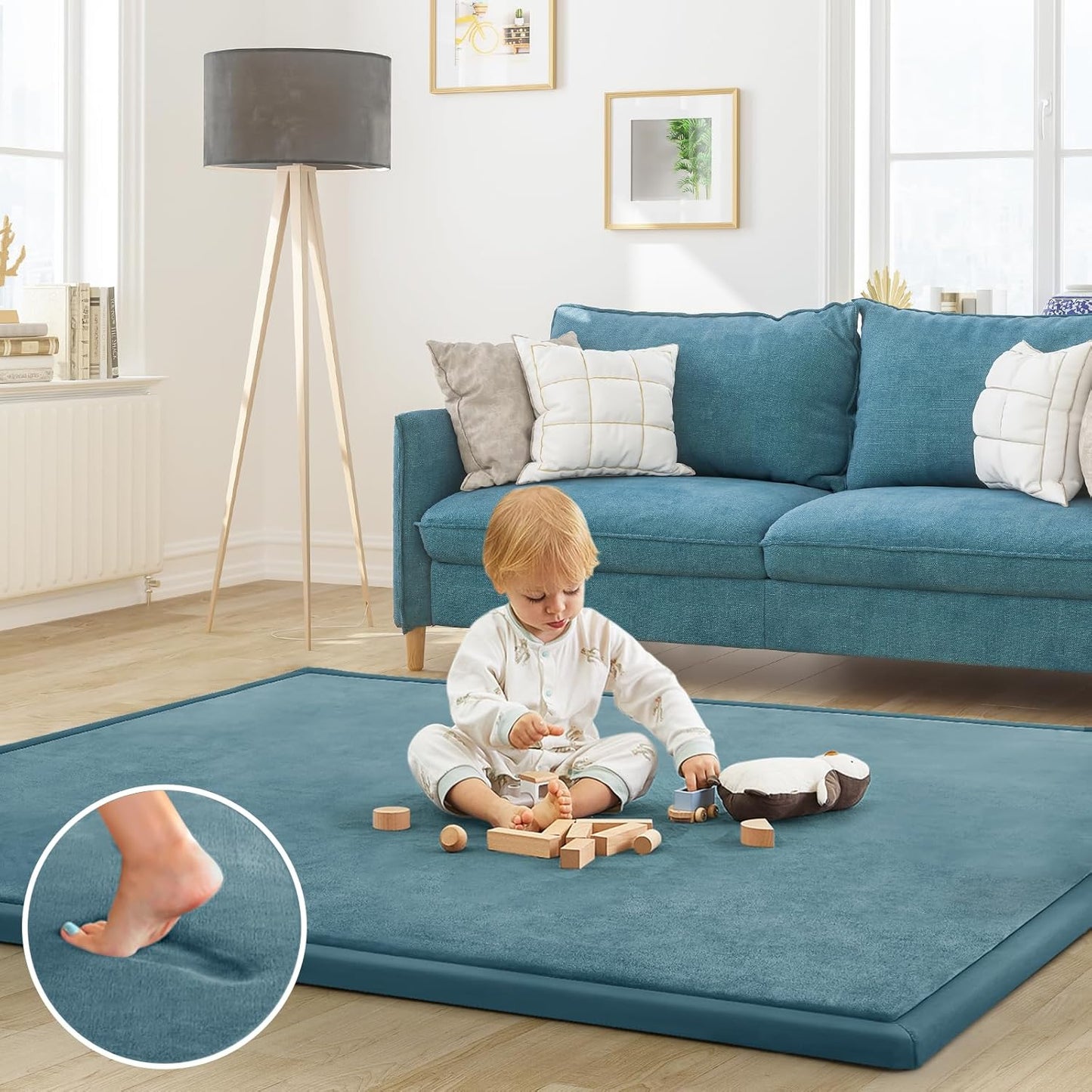 Baby Play Mat for Floor Tummy Time Mat Nursery Rug Muscle Mat Area Rug Playroom Rug Tatami Mat 4'11x3'28" Memory Foam 1.3" Thick Crawling Mat For Babies,Toddlers, Infants, Kids,Floor Mat(Green)