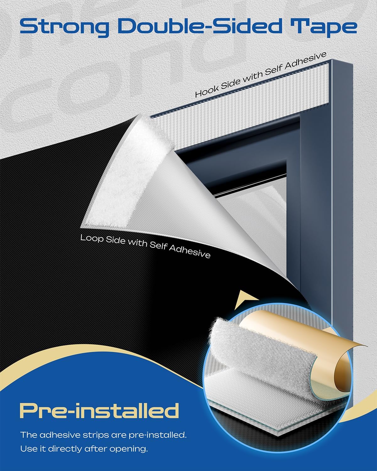 47" W x 84" L 100% Portable Blackout Curtains, Total Darkness No-Drill Black Out Window Cover,Temporary Blackout Shades with Hook & Loop Tape, for Bedroom, Nursery, Dorm, Travel (Black)