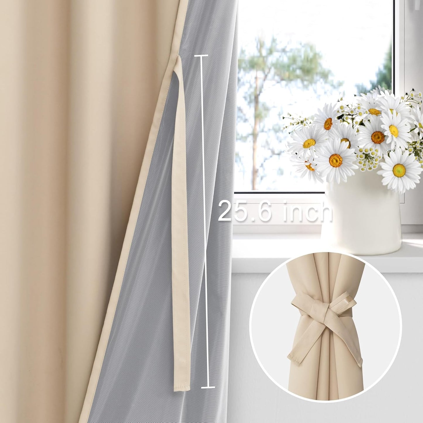 XWZO Full Blackout Curtains 84 Inches Long - Double Layer Full Room Darkening & Energy Efficiency Rod Pocket Window Panels with Tiebacks for Bedroom/Living Room, Biscotti Beige, W52 x L84, Set of 2
