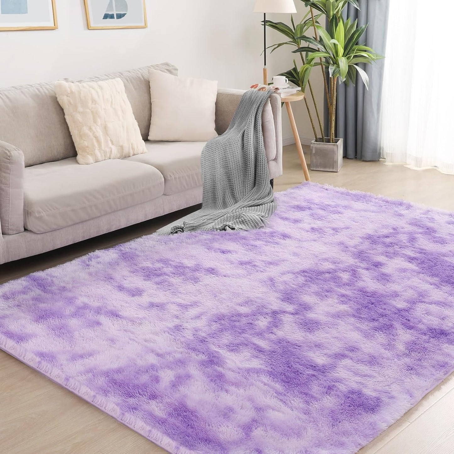 Luxury 3x5 Area Rug, Ultra Soft Rugs for Living Room, Plush Carpet Rugs for Bedroom, Non-Slip Indoor Rug for Nursery, Study Room, Playroom, Home Decor, Tie-Dyed Purple