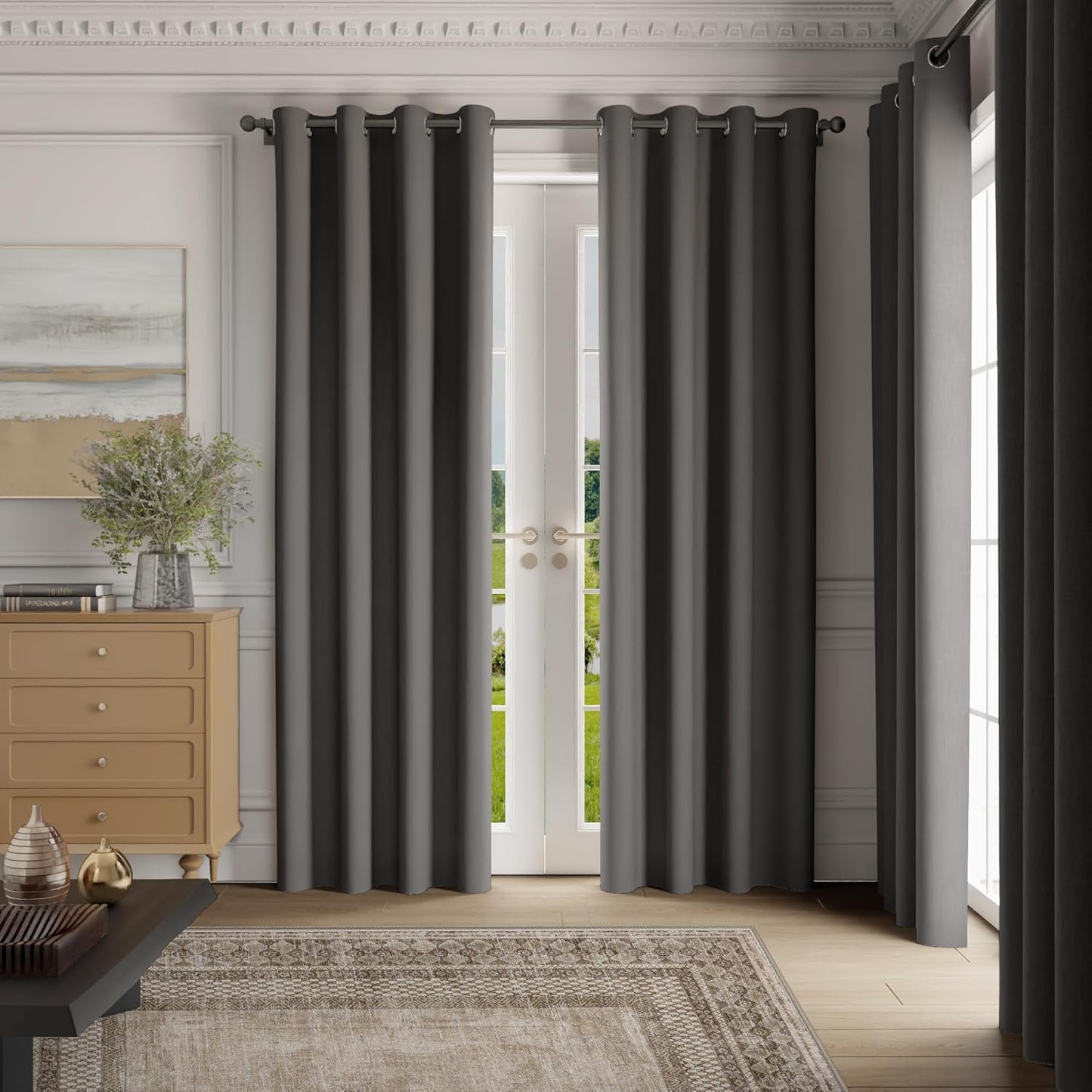 NICETOWN Blackout Curtains 96 inches Long for Living Room, Room Darkening Curtains Grey 2 Panels, 3 Pass Microfiber Noise Reducing Thermal Insulated Solid Ring Top Blackout Window Drapes