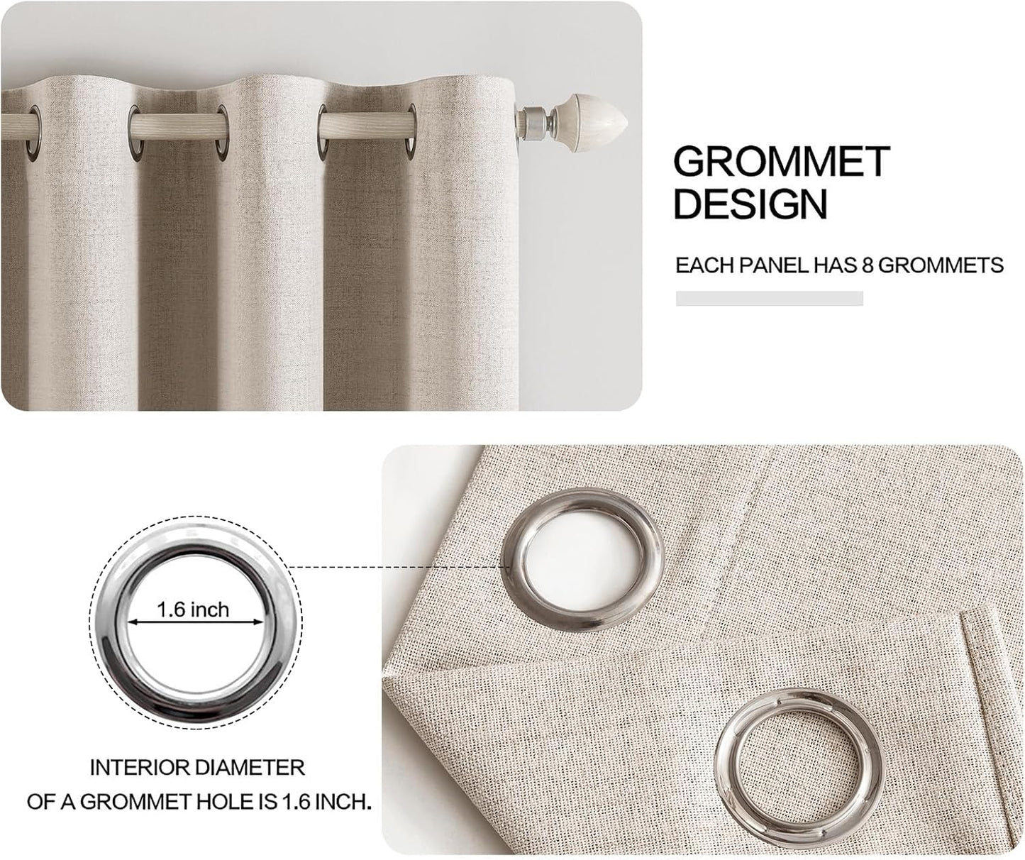 MIULEE 100% Blackout Linen Textured Curtains for Bedroom Solid Thermal Insulated Natural Grommet Room Darkening Curtains & Drapes Luxury Decor for Living Room Nursery 52 x 84 Inch (2 Panels)
