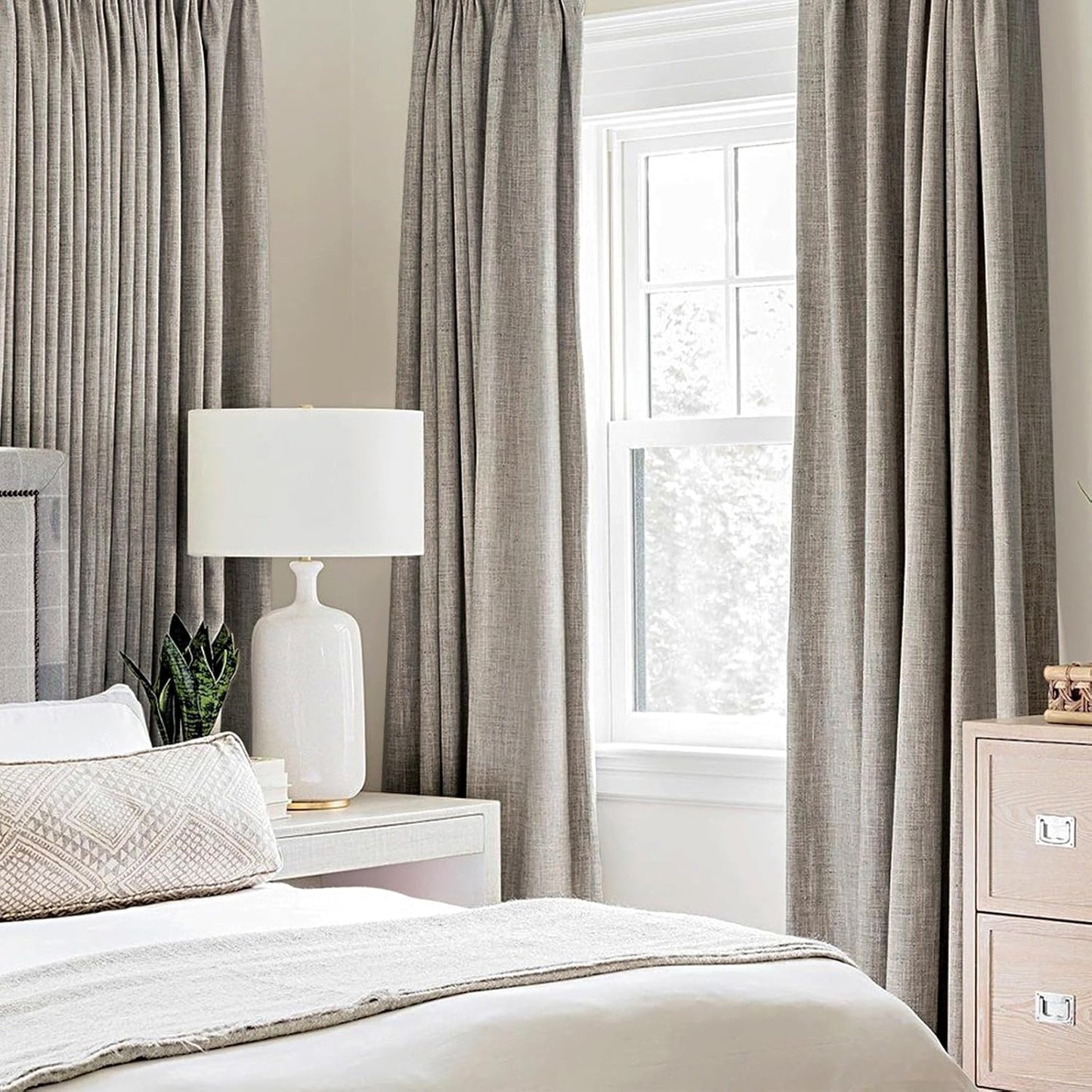 MIULEE 100% Blackout Linen Textured Curtains for Bedroom Solid Thermal Insulated Warm Taupe Grommet Room Darkening Curtains & Drapes Luxury Decor for Living Room Nursery 52 x 96 Inch (2 Panels)
