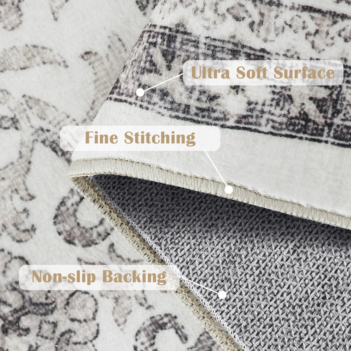 jinchan Hallway Runner Rug 2x8 - Machine Washable Beige Vintage Floral Distressed Design Soft Non-Slip Low-Pile Ultra-Thin Runner Rug for Kitchen Laundry Room Bedroom Farmhouse (2‘x8',Beige)