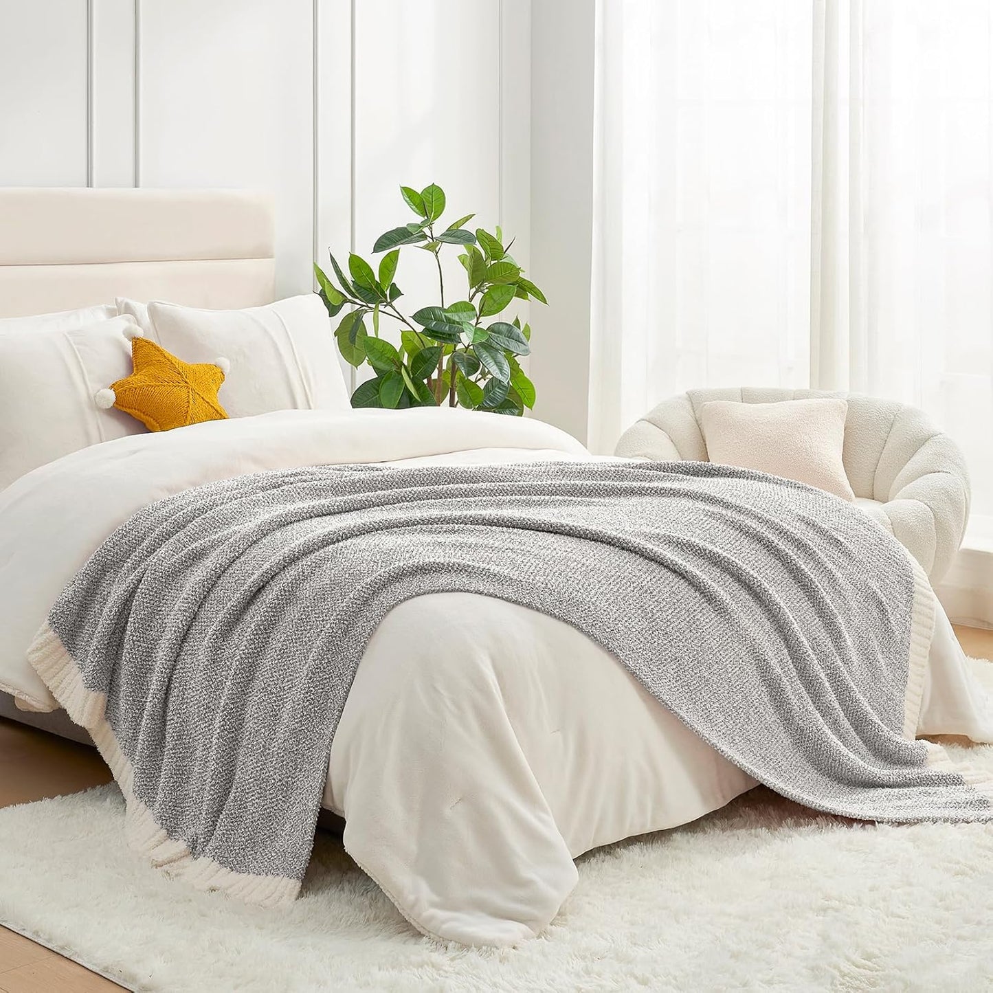 Snuggle Sac Oversized Grey Throw Blankets Twin Size,Super Soft Warm Blankets Cozy Knit Fuzzy Throw Blankets for Sofa, Bed, Heather Grey, 60x80 inches