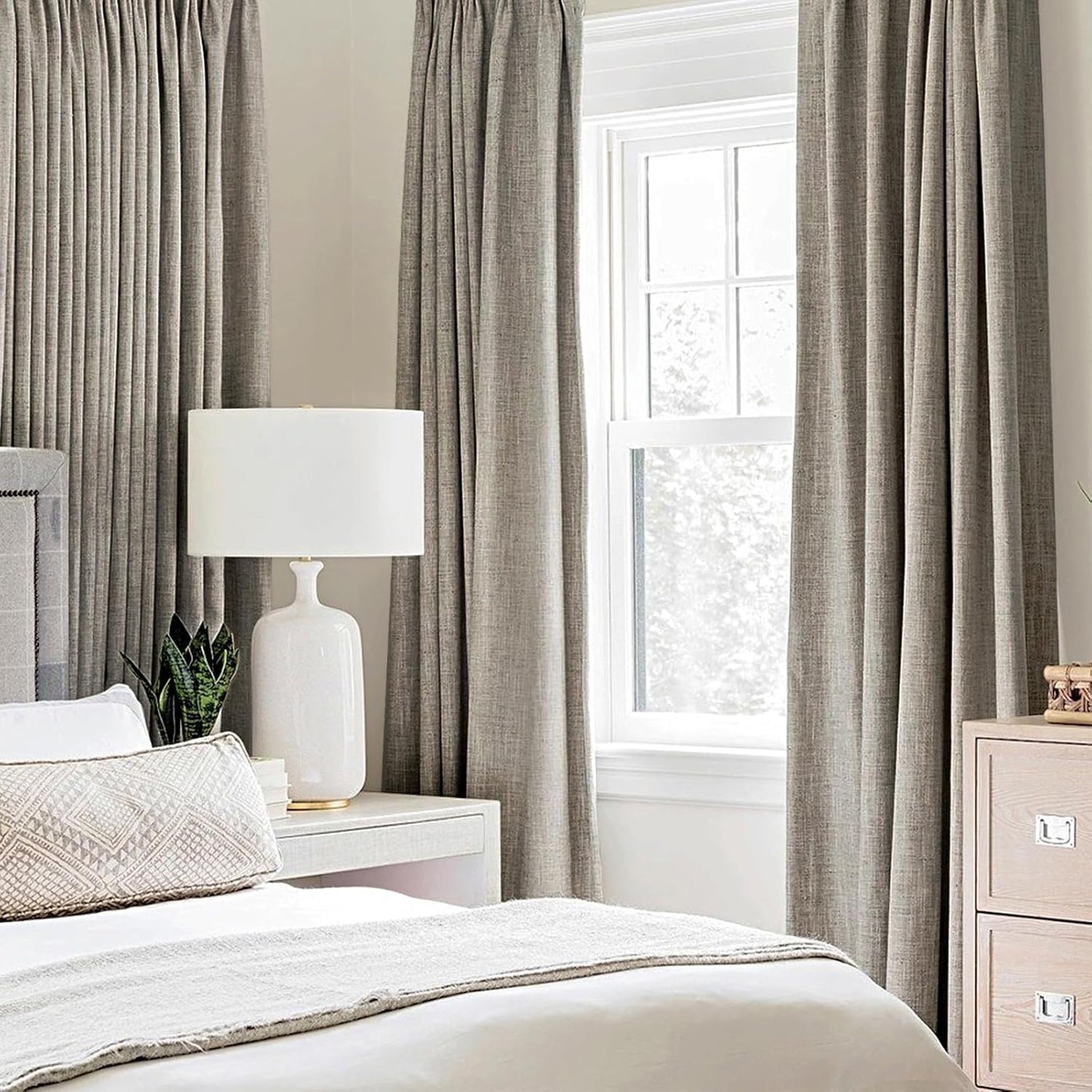 MIULEE Linen Texture 90 Inches Curtains for Bedroom 100% Blackout Thermal Insulated Linen Curtains Grommet Room Darkening Drapes for Living Room Nursery 52x90 Inch (2 Panels)