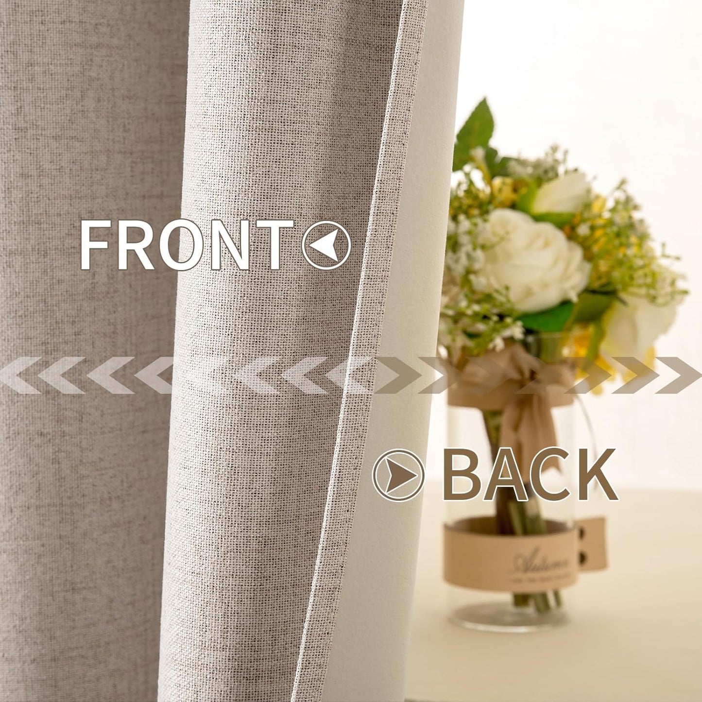 MIULEE Linen Textured Curtains Solid 100% Blackout for Bedroom Thermal Insulated Natural Beige Grommet Room Darkening Curtains & Drapes Luxury Decor for Living Room Nursery 52 x 72 Inch (2 Panels)