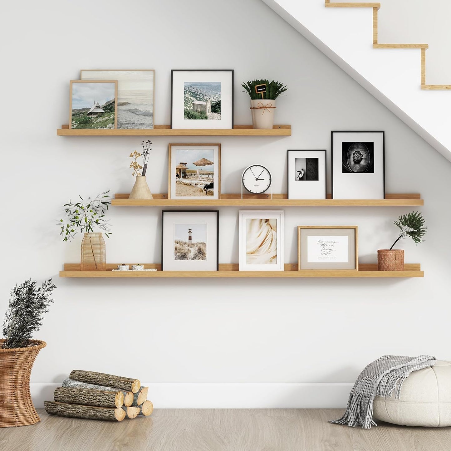Floating Picture Ledge Shelves for Wall Set of 4, 24 Inch Wall Shelves with Lip Long Large Nursery Book Shelf for Toys Storage Kids Bookshelf Wall Mounted Living Room Bedroom Decor Frames