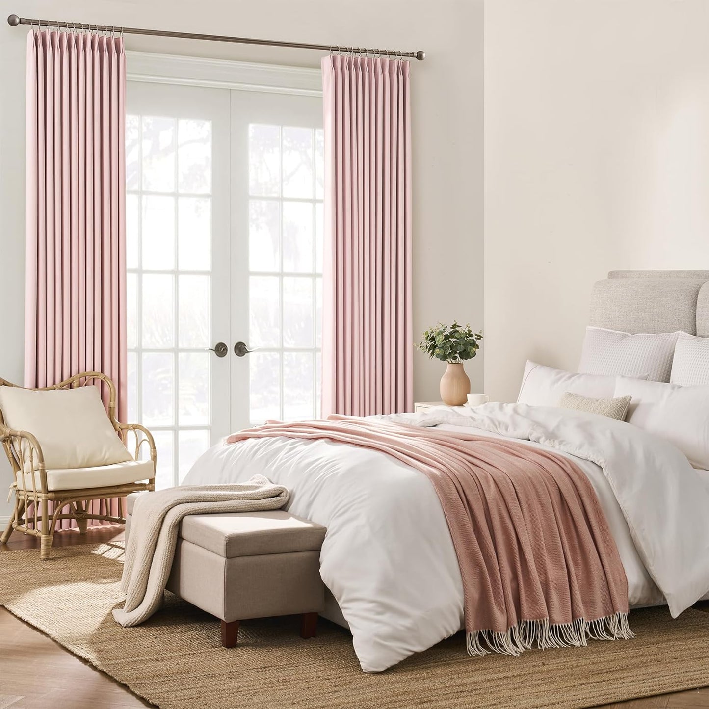 KEQIAOSUOCAI Pinch Pleated Curtains 92 Inches Long,Home Fashion Microfiber Thermal Insulated Cortinas Room Darkening Curtain for Bedroom (Baby Pink, 2 Panels, 40 Width by 92 inch Lenth)