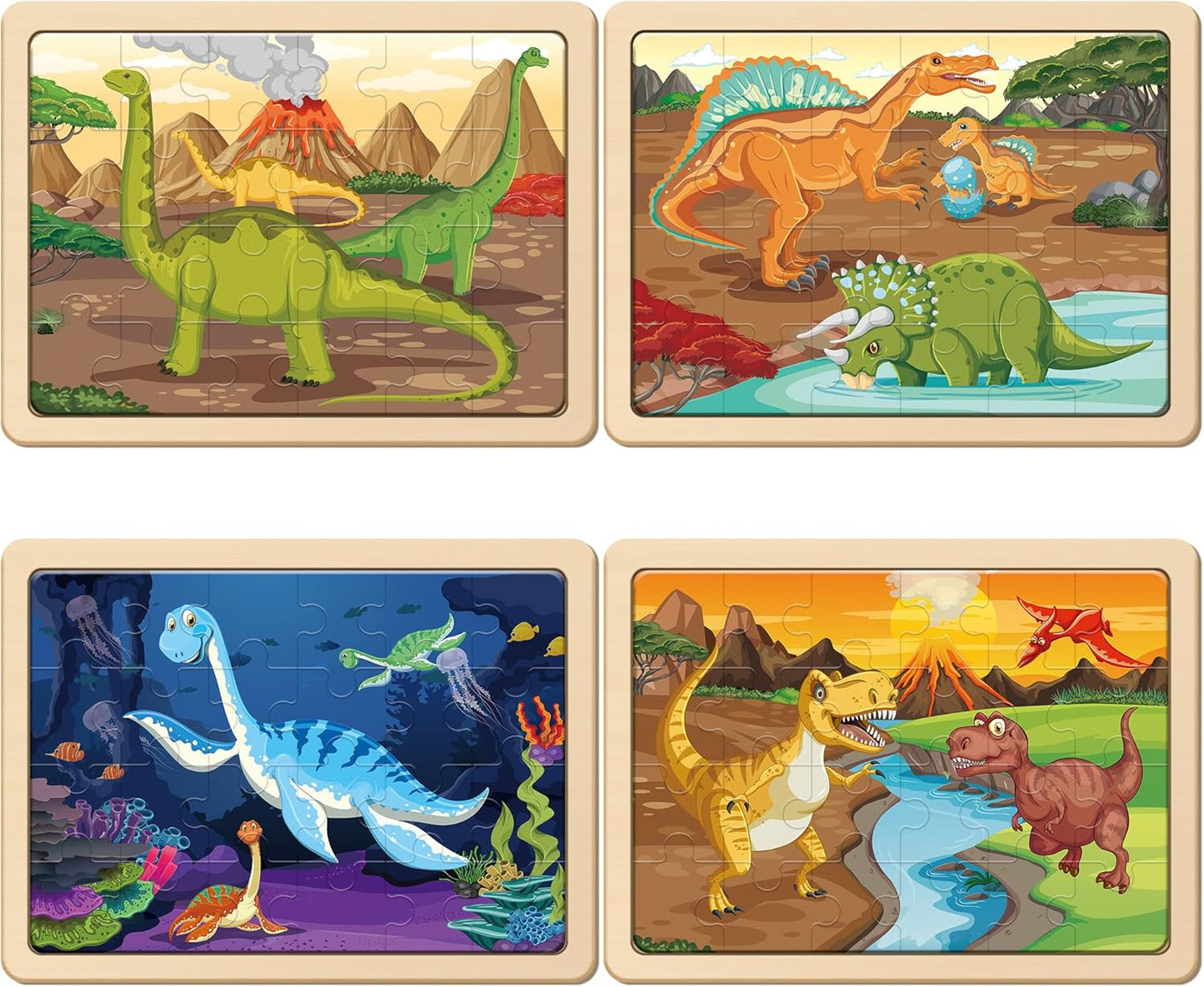SYNARRY Large Dinosaur Wooden Puzzles for Kids 4 in 1 Gift Box(12.2 * 9.4 in) - FSC Certified, Jigsaw Puzzles for Kids Ages 4-6, Dinosaur Toys Gifts for 3 4 5 Year Old Boys Girls