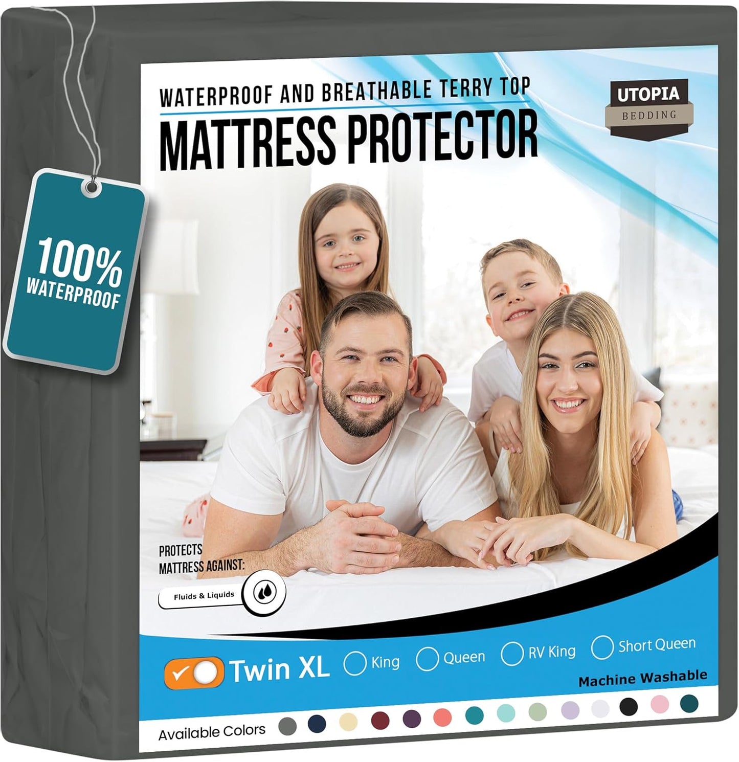 Utopia Bedding Waterproof Mattress Protector Twin XL Size, Premium Terry Mattress Cover 200 GSM, Breathable, Fitted Style with Stretchable Pockets (Gray)