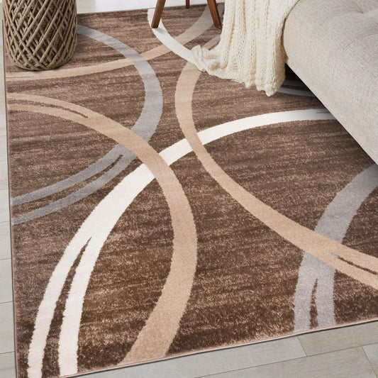 Rugshop Modern Wavy Circles Design Area Rug 4' x 6' Brown