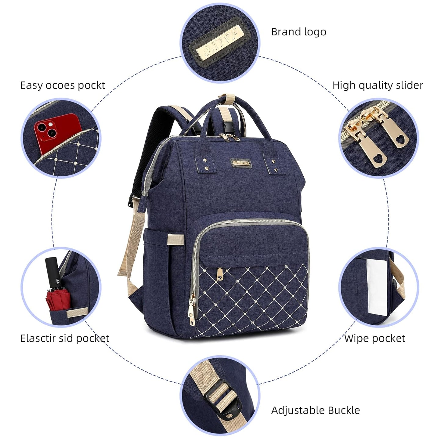 Diaper Bag Backpack, Diaper Bags for Baby Girls Boys, Baby Bags for Moms Dads, Nappy Changing Bag with Insulated Pockets,Multi-functional Waterproof Backpack with Stroller straps-Blue