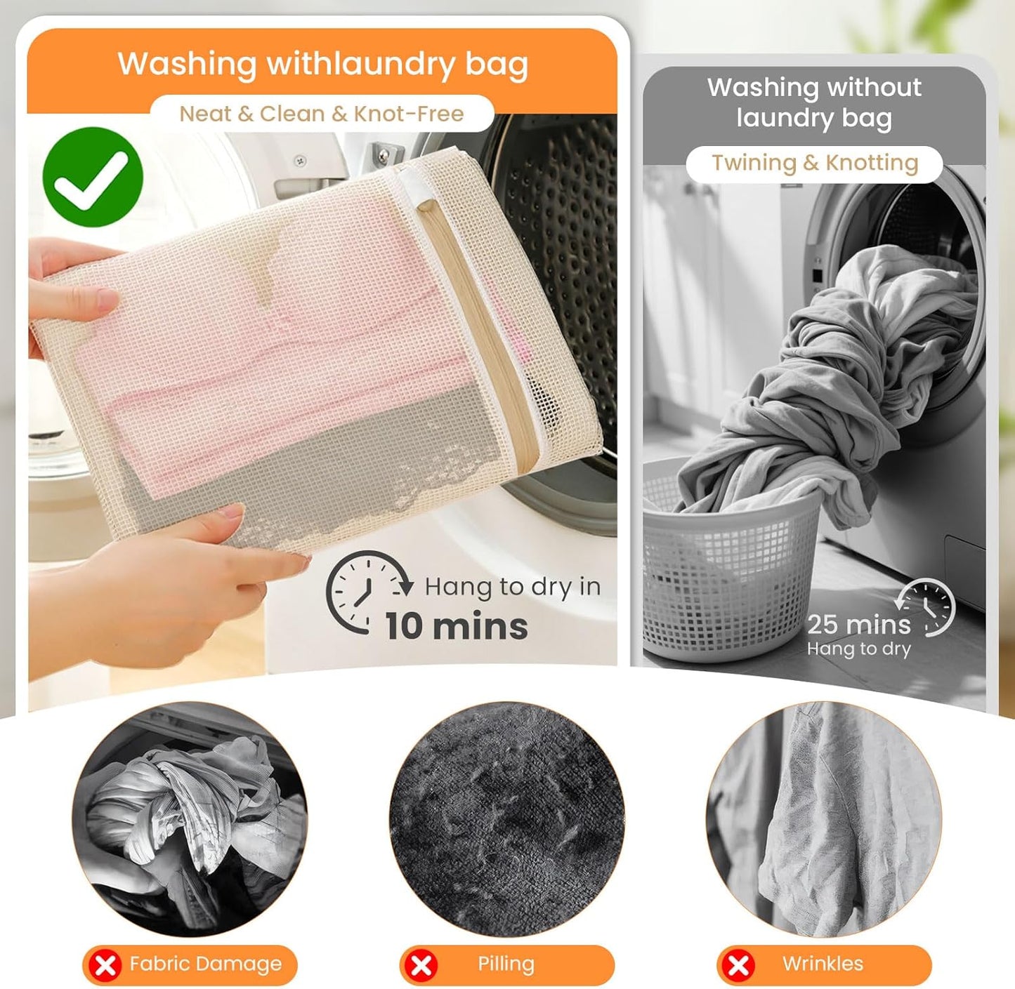 4Pcs Cotton Mesh Laundry Bags for Delicates,Breathable Mesh Garment Bag for Washing Machine,Travel Wash Bags with Zipper for Bras,Underwear,Socks,Baby Clothes,Laundry Dorm Room Essentials(M)