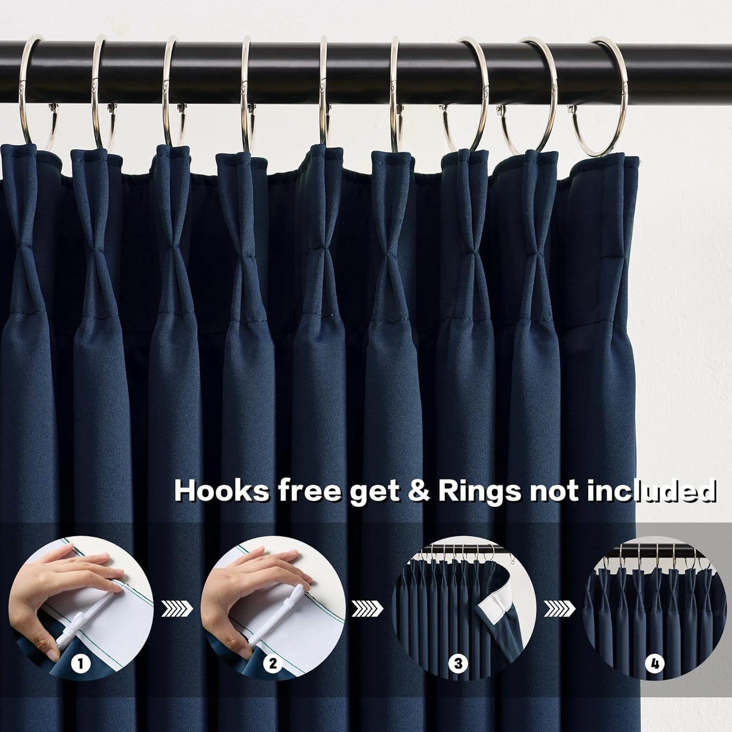 KEQIAOSUOCAI Navy Blackout Curtains 72 Wide x 105 inch Long 2 Panels - Thermal Insulated Room Divider Curtain for Bedroom/Patio, Width Pinch Pleated Window Panel with Hooks