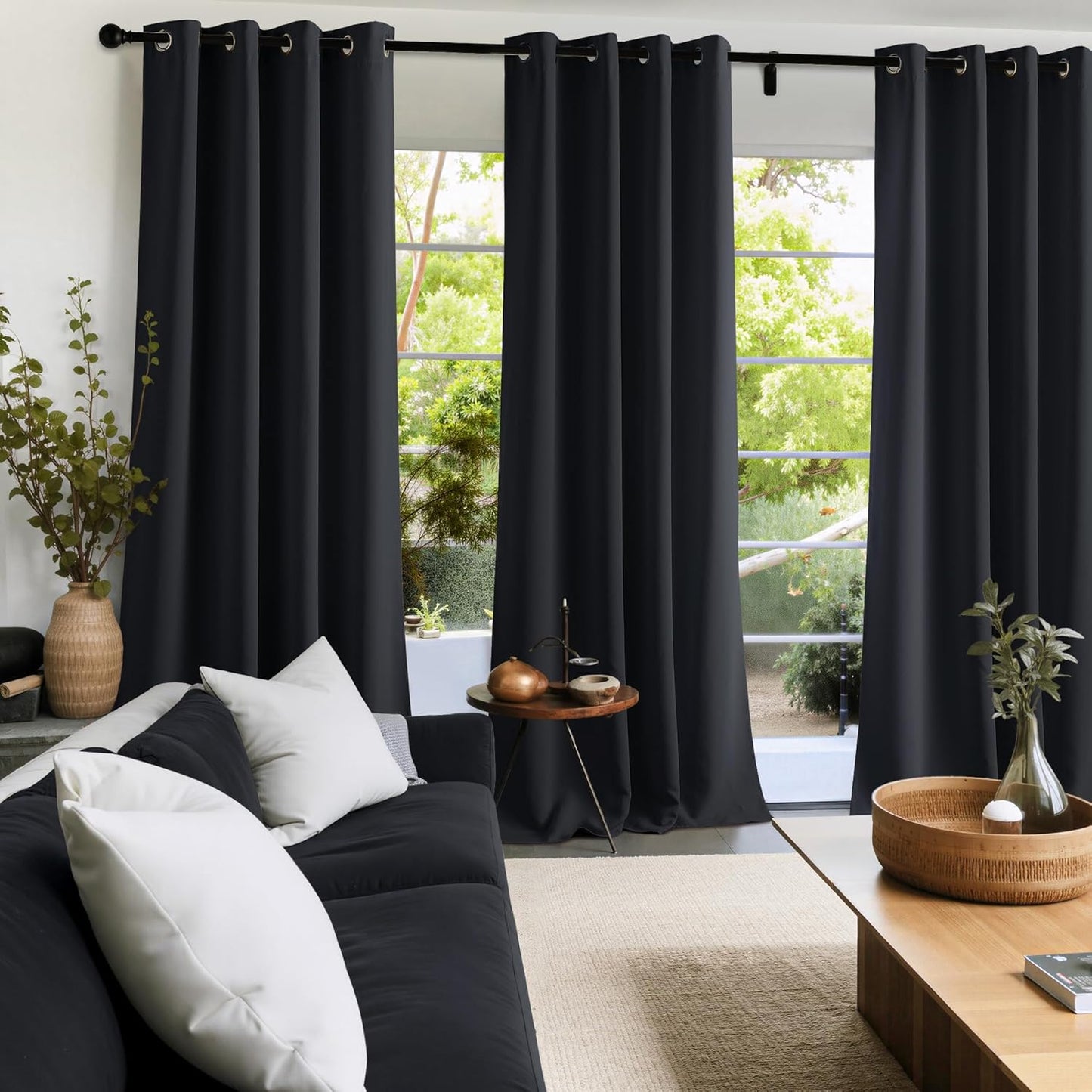 NICETOWN Blackout Curtains 63 inches Long Easy Care Grommet Drapes, Thermal Blackout Shades for Bedroom, Kids Room, Patio, Window, Laundry - Machine Washable, 2 Panels, W52 x L63, Black