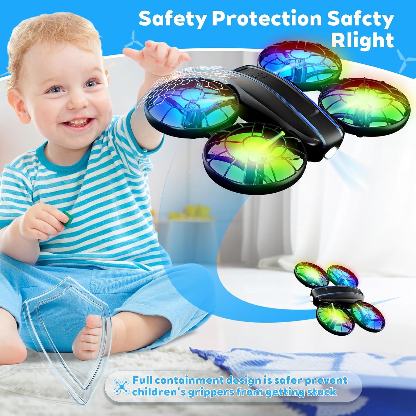RC Drone for Kids and Beginner, Small RC Quadcopter with Lights and 3D Flip, Altitude Hold, Headless Mode, Propeller Full Protect, Easy to Fly Toys Drone for Kids Boys and Girls Gift (Black)