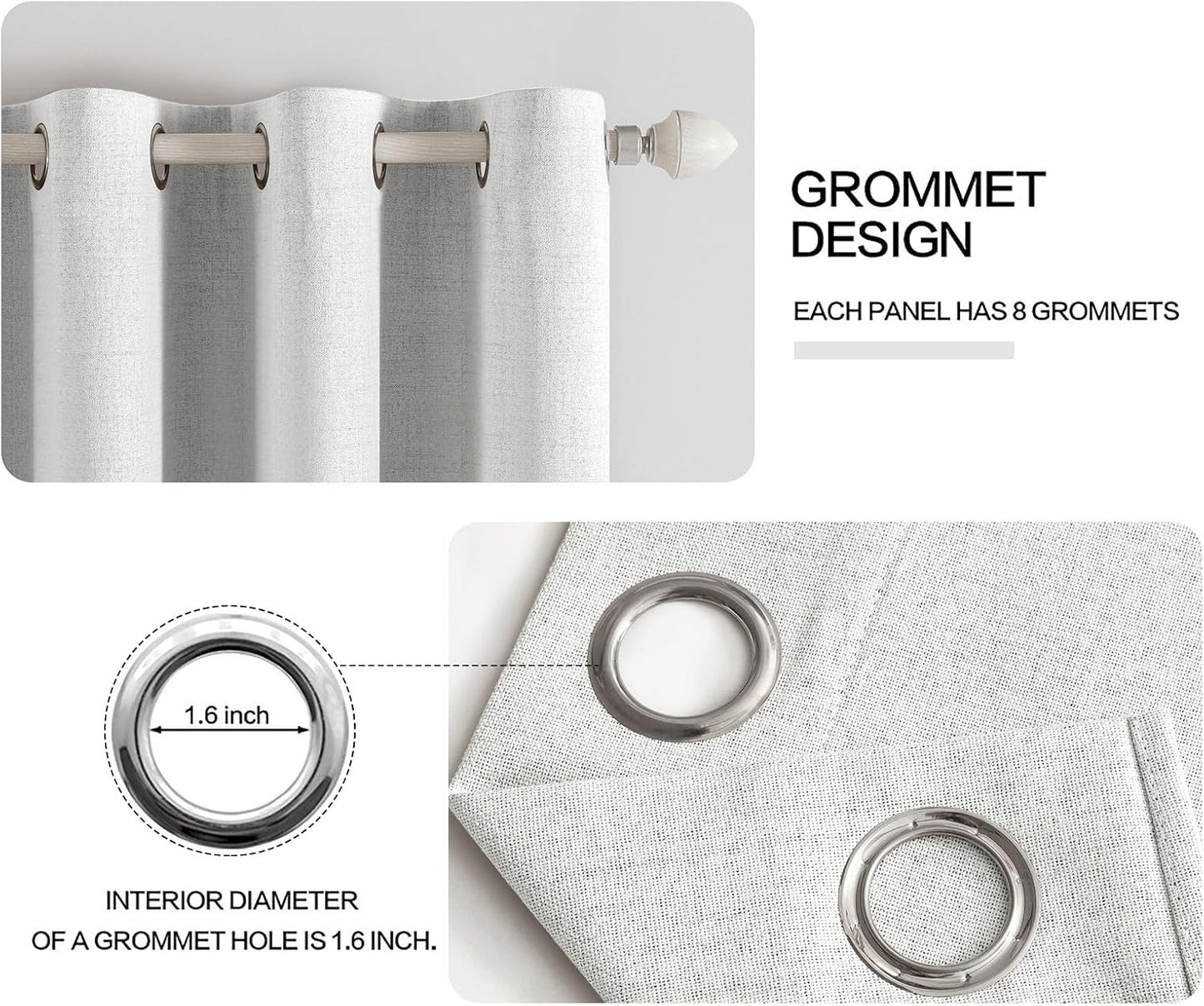 MIULEE 100% Blackout Linen Textured Curtains for Bedroom Solid Thermal Insulated Heathered White Grommet Room Darkening Curtains & Drapes Luxury Decor for Living Room Nursery 52 x 96 Inch (2 Panels)