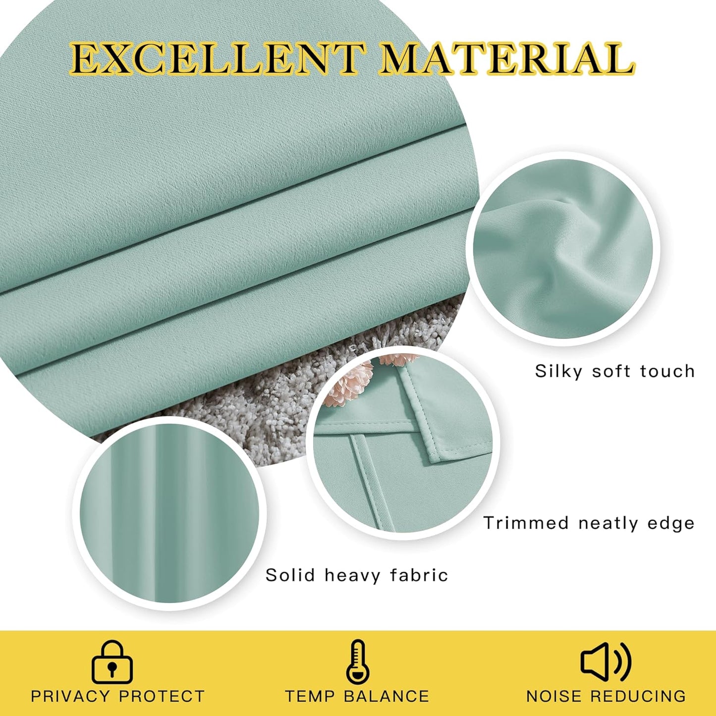 NICETOWN Aqua Blue Bedroom Curtains 72 inches Long, Grommet Blackout Thermal Insulated Window Treatment Room Darkening for Bedroom/Home Office, 2 Panels, W37 x L72