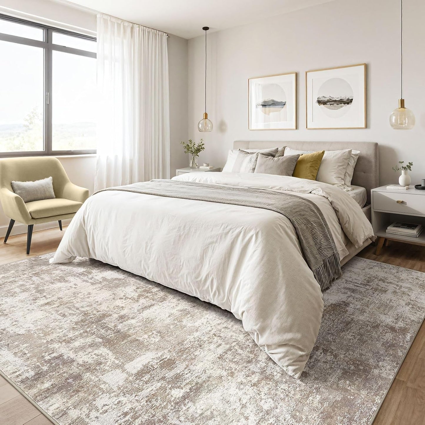 6x9 Area Rugs Living Room: Washable Large Abstract Soft Rug Stain Resistant Indoor Floor Non-Slip Accent Carpet for Women Modern Home Enthusiasts Aged 25-45 - Bedroom Nursery Playroom- Beige Brown