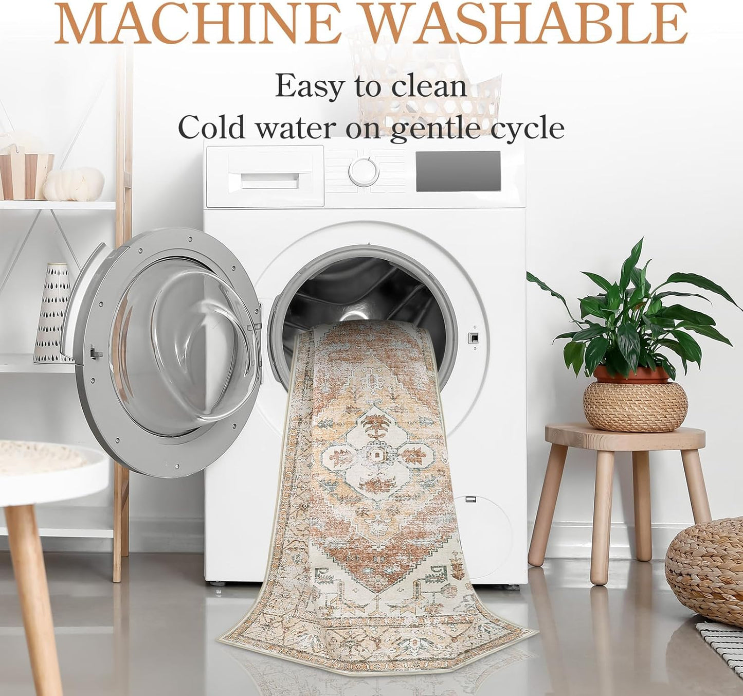 Lahome Boho Washable Runner - 2x5 Rug Runner Non-Slip Lightweight Laundry Room Rug Throw Non-Shedding Long Bathroom Carpet, Oriental Accent Print Indoor Carpet for Kitchen Hallway Bedroom