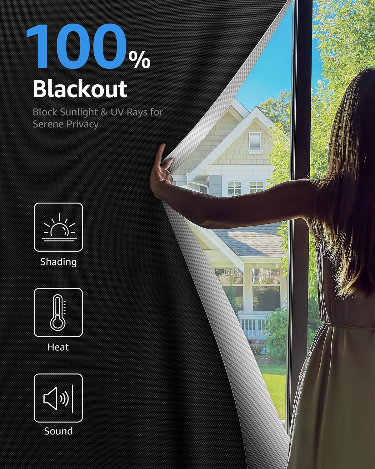 Sumobaby Blackout Curtains for Bedroom Portable 32"x48",No Drill Blackout Shades with Upgraded Hook&Loop Tapes,100% Black Out Window Cover,Thermal Insulated Blinds for Bedroom,Nursery(1 Panel,Black)