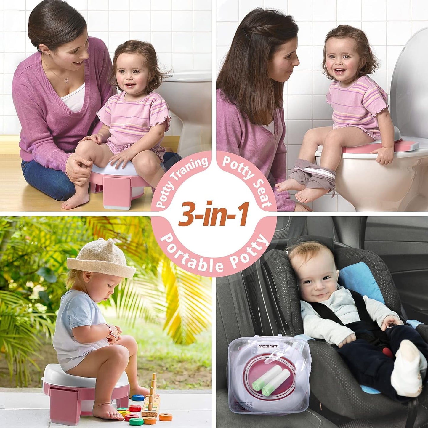 MCGMITT Portable Potty Seat for Kids Travel - Foldable Training Toilet Chair for Toddler Girls with Storage Bags for Outdoor and Indoor Easy to Clean(Pink)