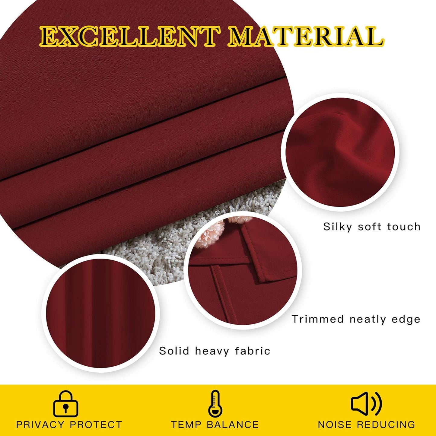 NICETOWN Burgundy Red Curtains 110 inches Long, Grommet Thermal Insulated Blackout Curtains Privacy Window Treatments Sound Reducing for Bedroom/Living Room, W66 x L110, 2 Panels