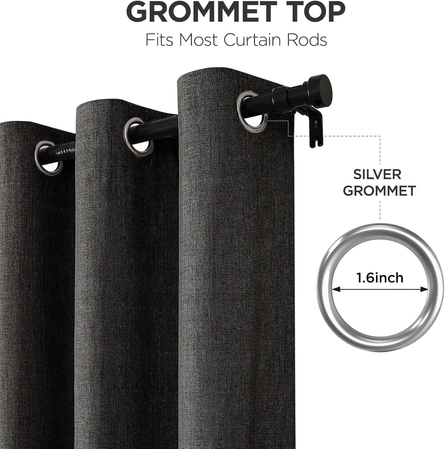 Joydeco Charcoal Grey Blackout Curtains 84 Inches Long, Curtains 84 Inch Length 1 Panel for Bedroom, Thermal Insulated Linen Black Out Curtains with Grommets(100x84, Charcoal Grey)