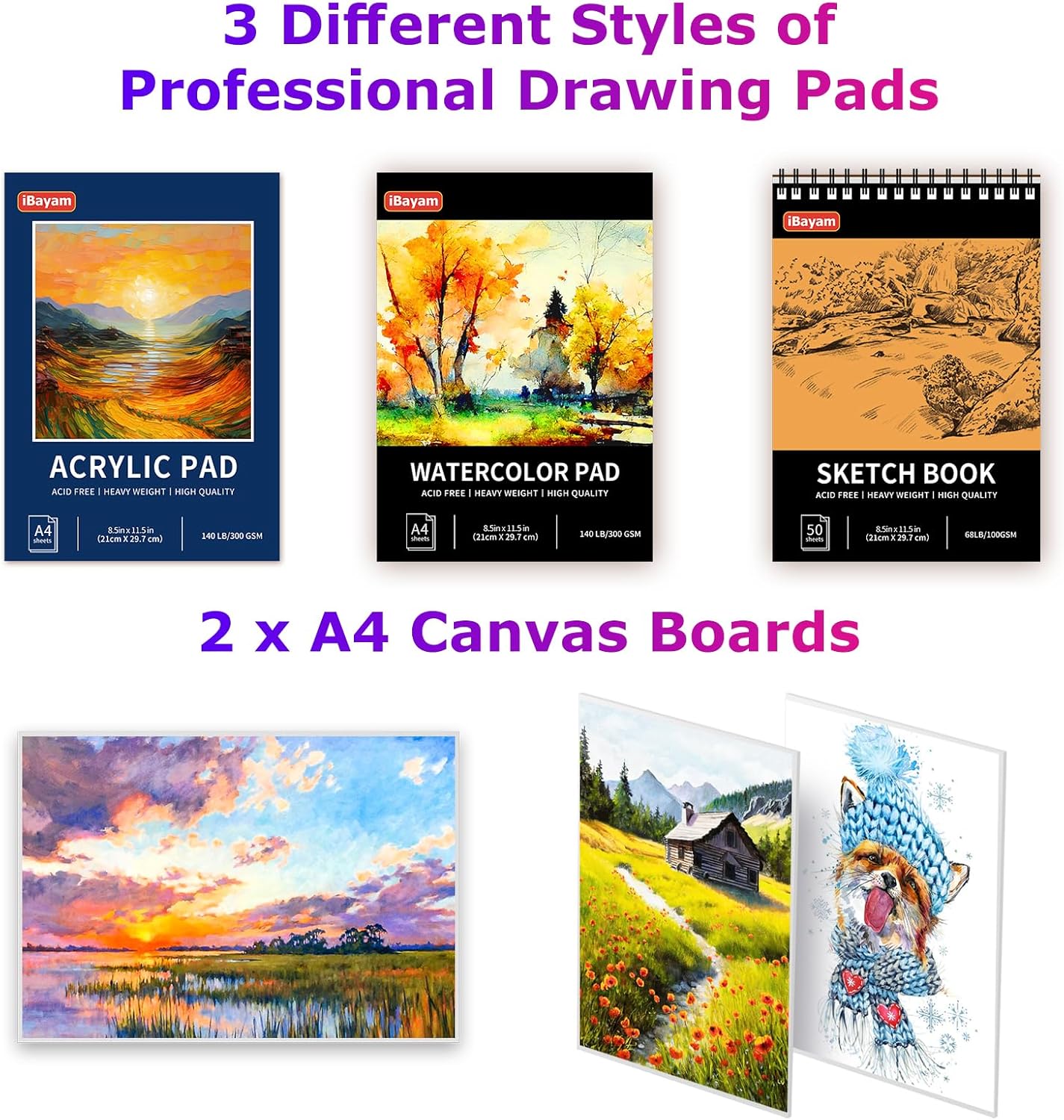 iBayam Art Kit for Kids Teens Teenage Adult, 195-Pack Drawing Coloring Sketching Art Supplies Set for Cards Rocks Eggs Canvas Ceramic Wood Anime, with Canvases, Sketchbooks, Watercolor & Acrylic Pads