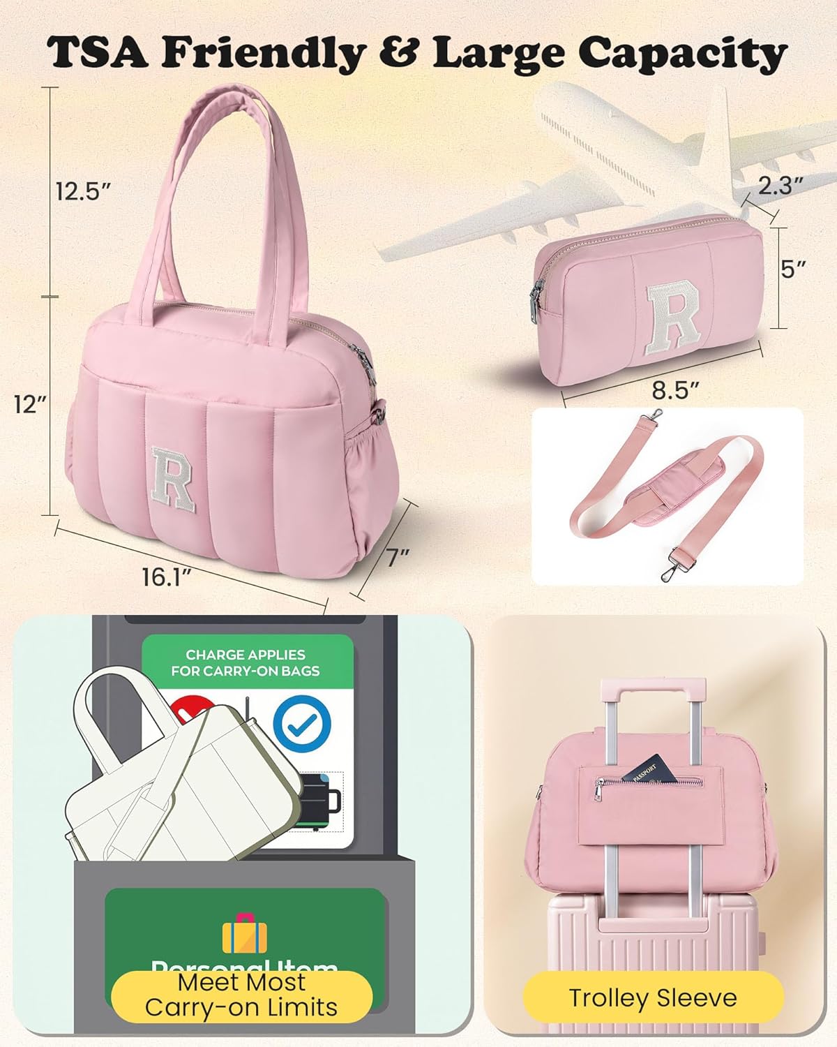 Birthday Gifts for Women Duffle Bag for Travel, Weekender Bags for Women，Initial Overnight Bag with Wet Pocket，Lightweight Travel Bags Personalized Gym Tote with Makeup Pouch