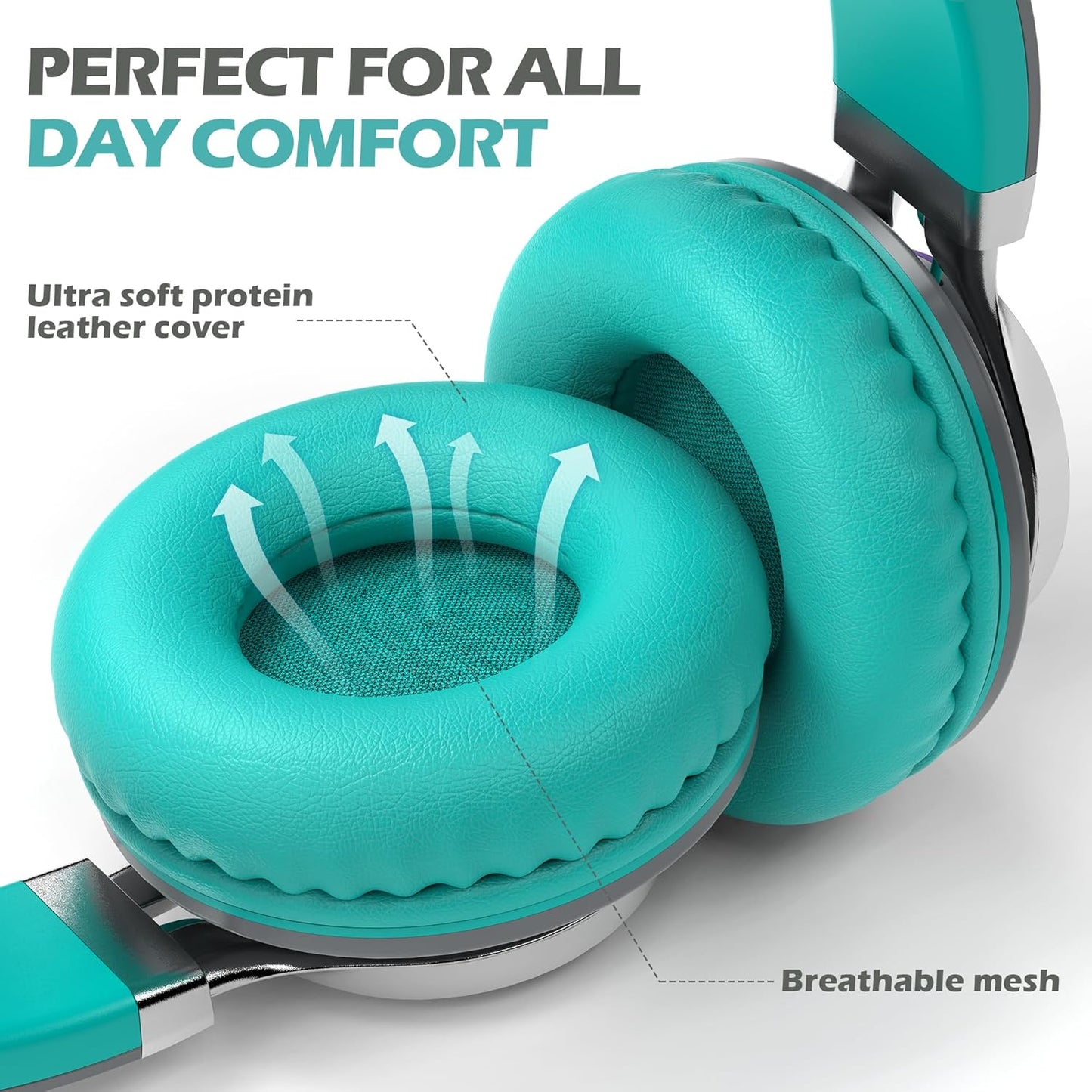 AILIHEN C8 Kids Headphones Wired USB C, USB-C Headphones with Microphone & Volume Control, Foldable Stereo Sound Tangle-Free Type C Cord, Compatible with Cellphone, Laptop, PC, Computer (Grey Mint)
