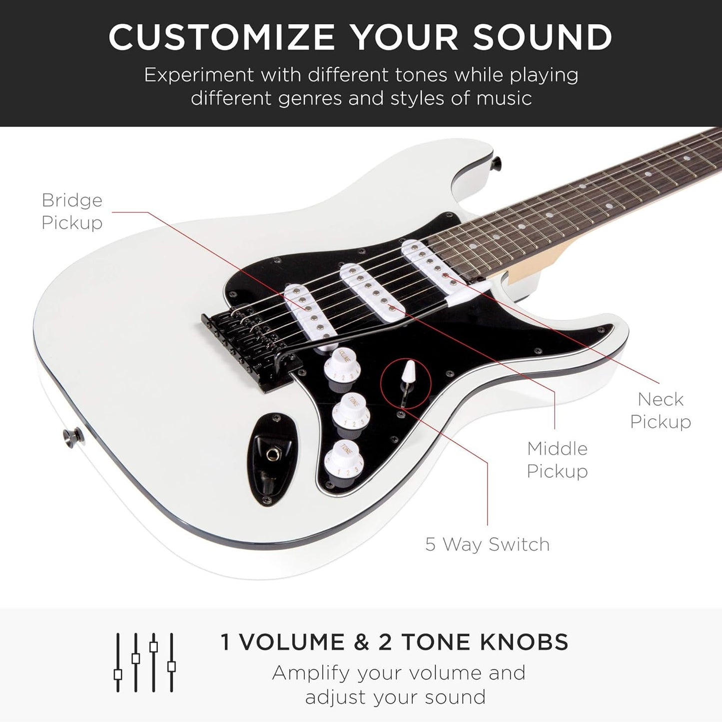 Best Choice Products 39in Full Size Beginner Electric Guitar Starter Kit w/Case, Strap, 10W Amp, Strings, Pick, Tremolo Bar - Glacier White