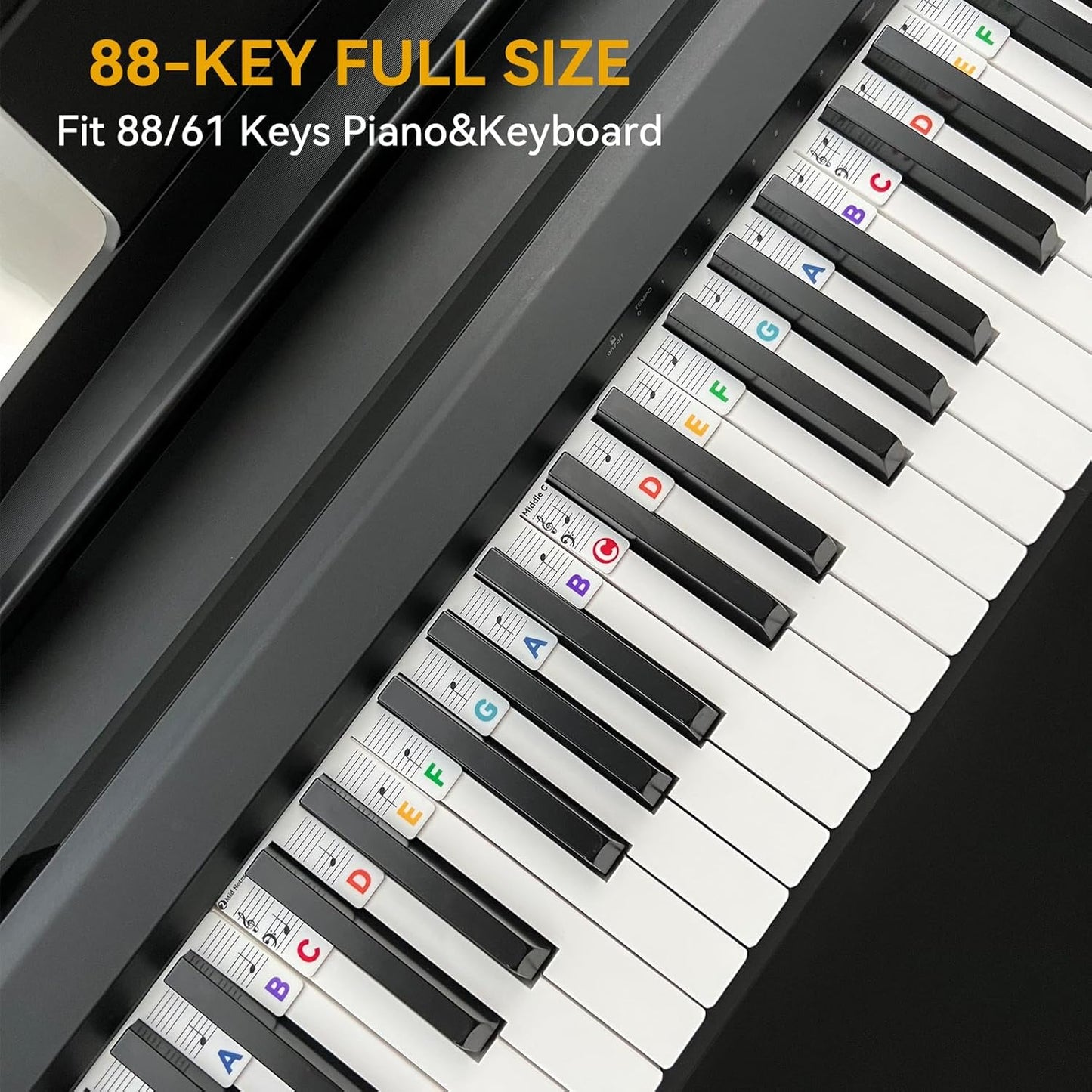 Piano Notes Guide for Beginner, Removable Piano Keyboard Note Labels for Learning, 88-Key Full Size, Made of Silicone, No Need Stickers, Reusable and Comes with Box (Rainbow Colors）