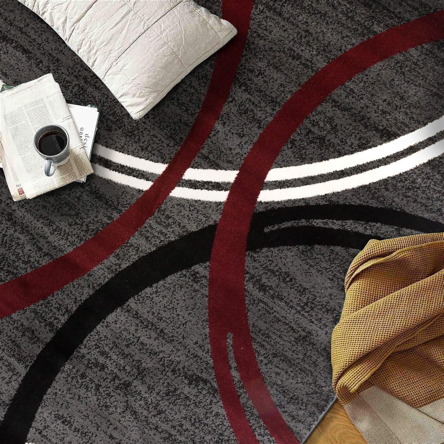 Rugshop Modern Wavy Circles Design Area Rug 5' 3" x 7' 3" Red
