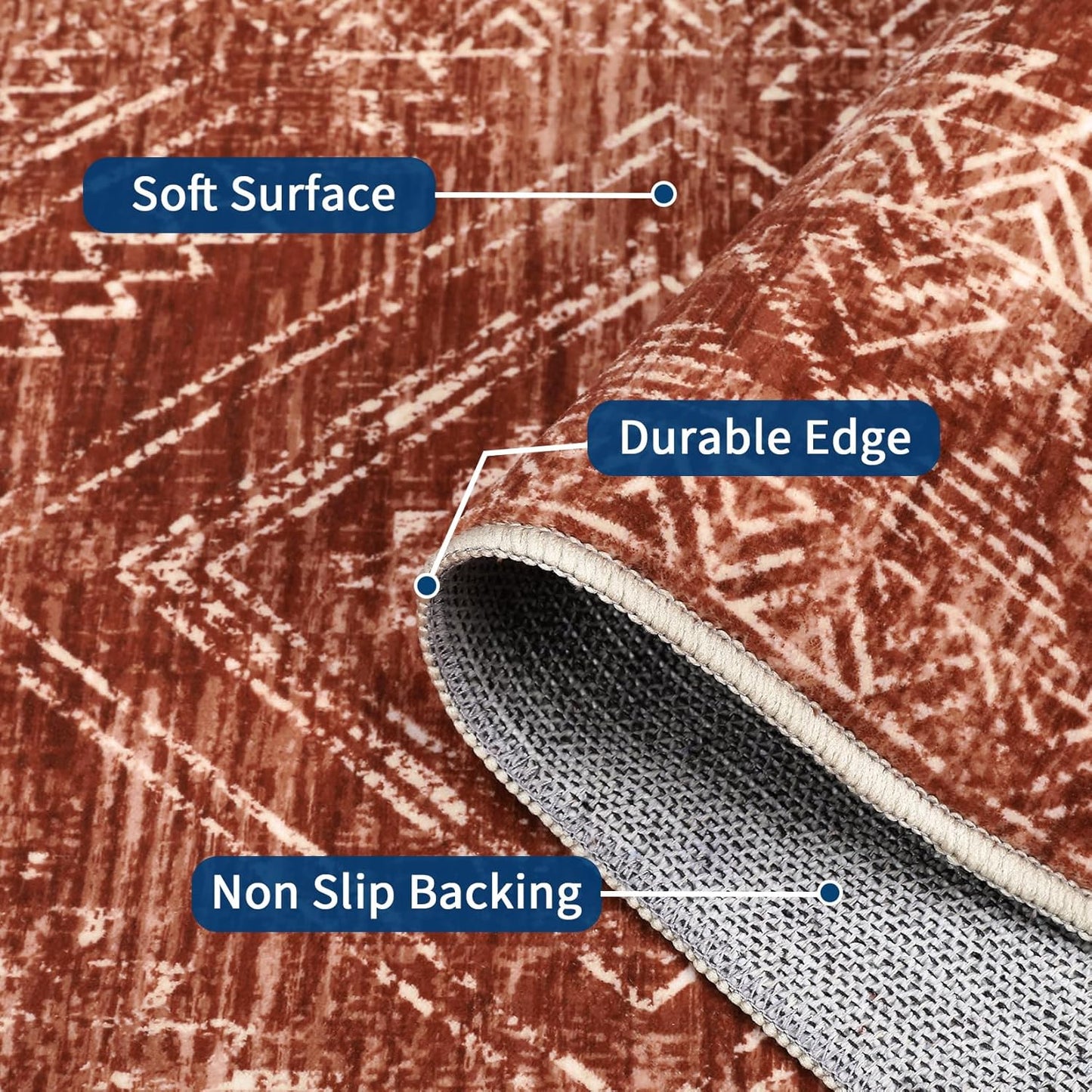 COZYLOOM 5x7 Area Rug for Bedroom Machine Washable Area Rugs Modern Abstract Carpet with Non Slip Backing Geometric Stain Resistant Foldable Indoor Mats for Living Room, Dining Room, Red