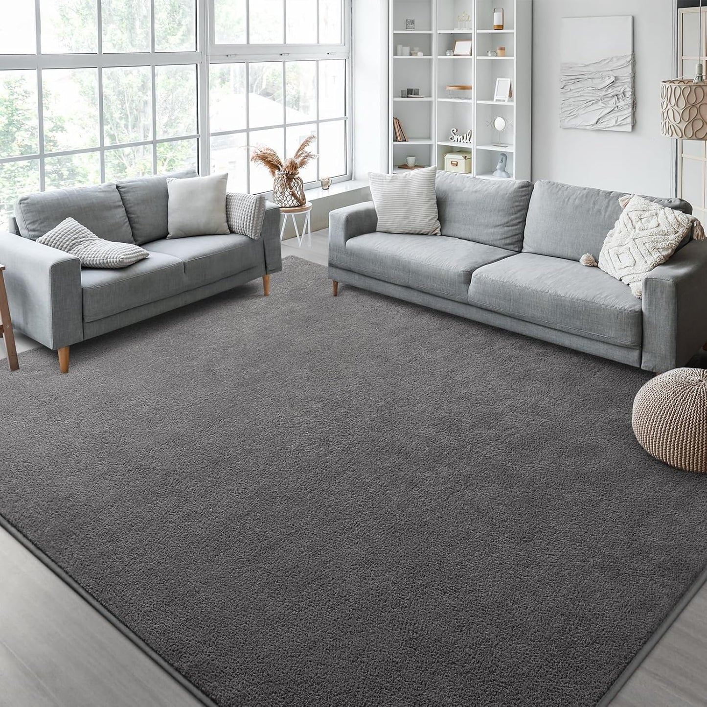 Kimicole 4x6 Washable Area Rugs for Bedroom Living Room, Low Pile Ulta-Thin Solid Color Rug, Non-Slip Soft Fluffy Carpet for Nursery Kids Room Dorm Room Home Decor (Deep Grey)