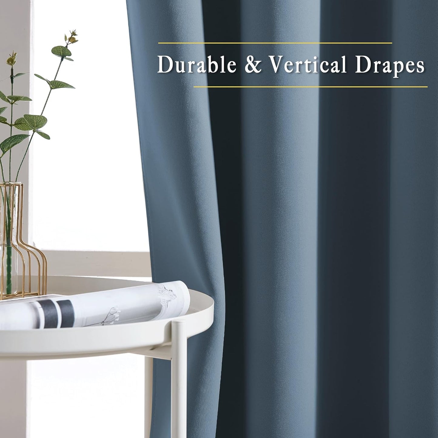 NICETOWN Insulated Curtains Room Darkening Draperies - Triple Weave Microfiber Home Thermal Insulated Solid Ring Top Blackout Curtains/Panels for Bedroom(Smoky Blue, Set of 2, 66 x 72 Inch)