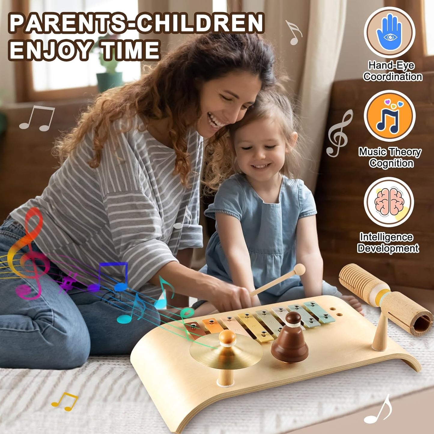 LOOIKOOS Kids Drum Set Toddler Musical Instruments Set Wooden Percussion Instrument Xylophone for Kids Montessori Toys Preschool Educational Musical Toys