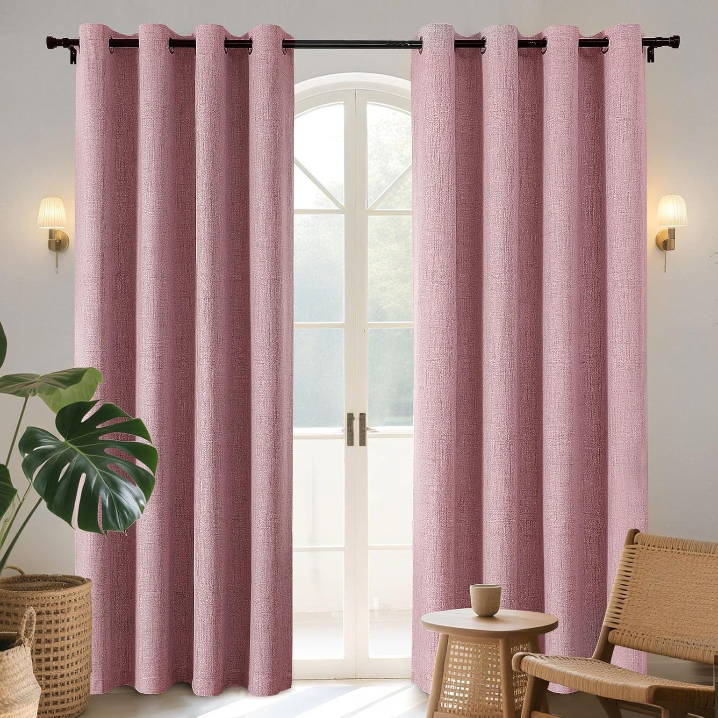 Joydeco Light Pink Blackout Curtains 84 Inches Long, Curtains 84 Inch Length 1 Panel for Bedroom, Thermal Insulated Linen Black Out Curtains with Grommets(100x84, Light Pink)