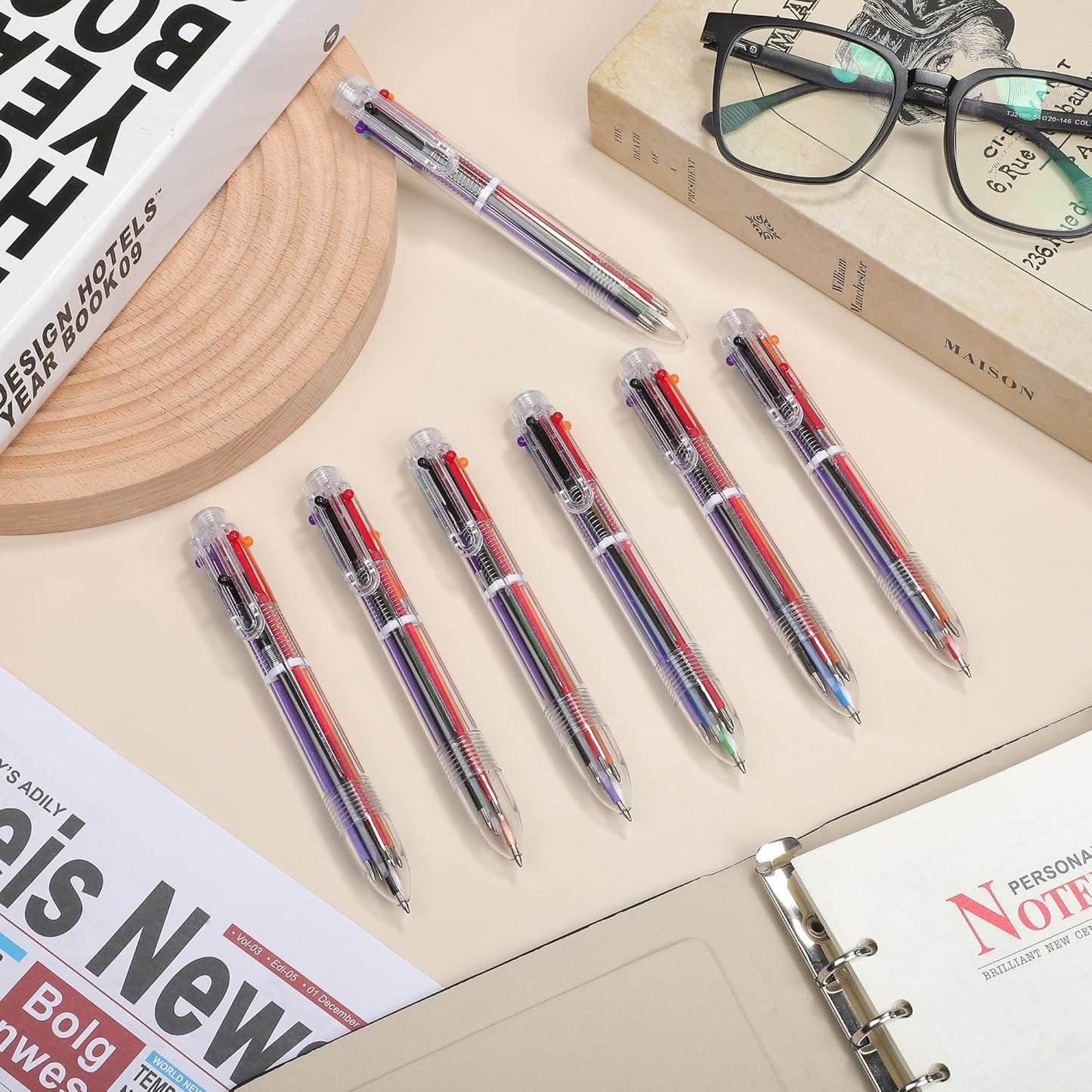 Aodaer 24 Pieces Multicolor Ballpoint Pens 0.5 mm 6 Colors Transparent Barrel Ballpoint Pen 6-in-1 Multicolor Retractable Ballpoint Pens for Office School Supplies Gifts