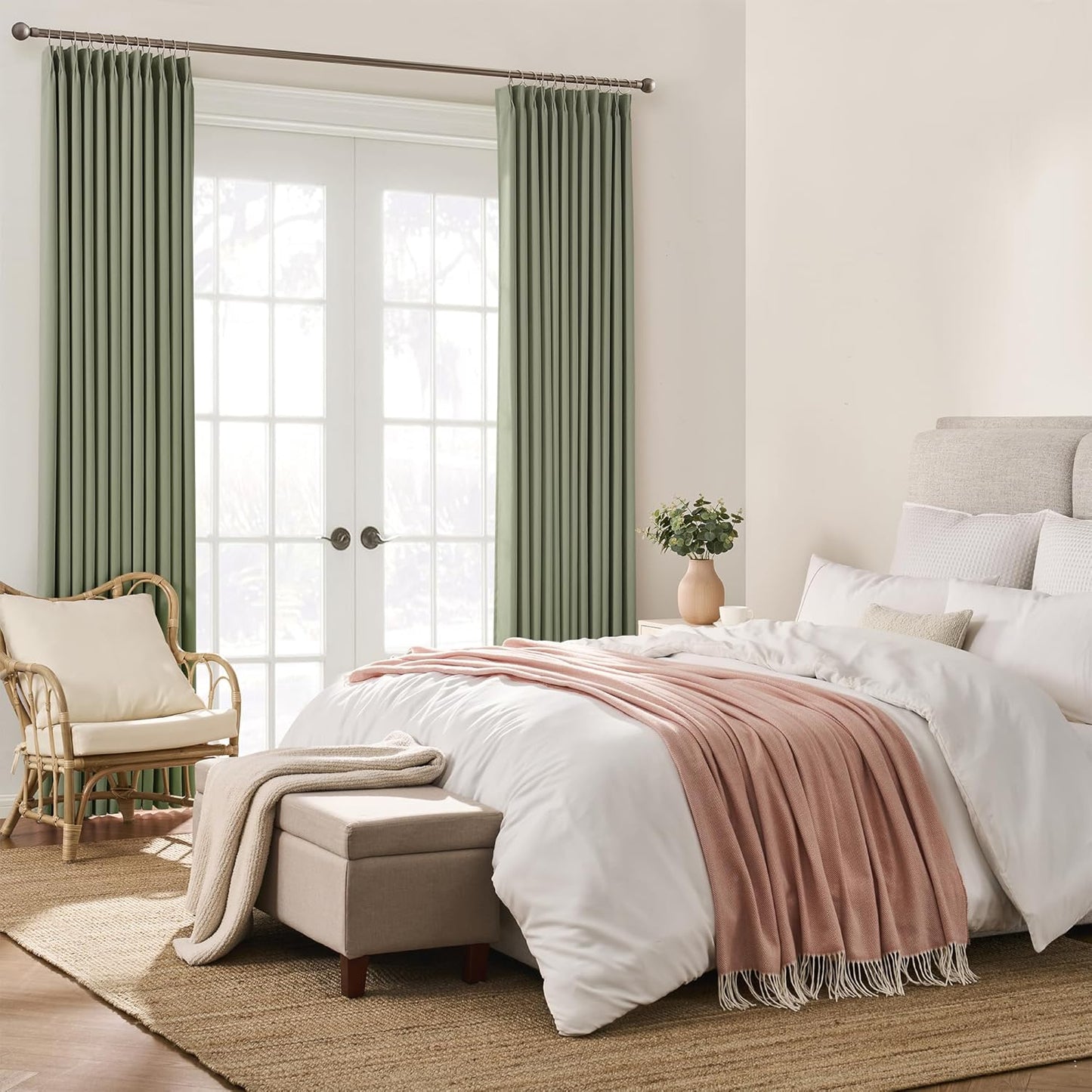 Sage Green Pinch Pleat Curtains 63 Inches Long Thermal Insulated Dark Black Out Short Drapery for Bedroom Light Blocking Window Covering Room Darkening Drapes for Living Room 40x63 2 Pieces