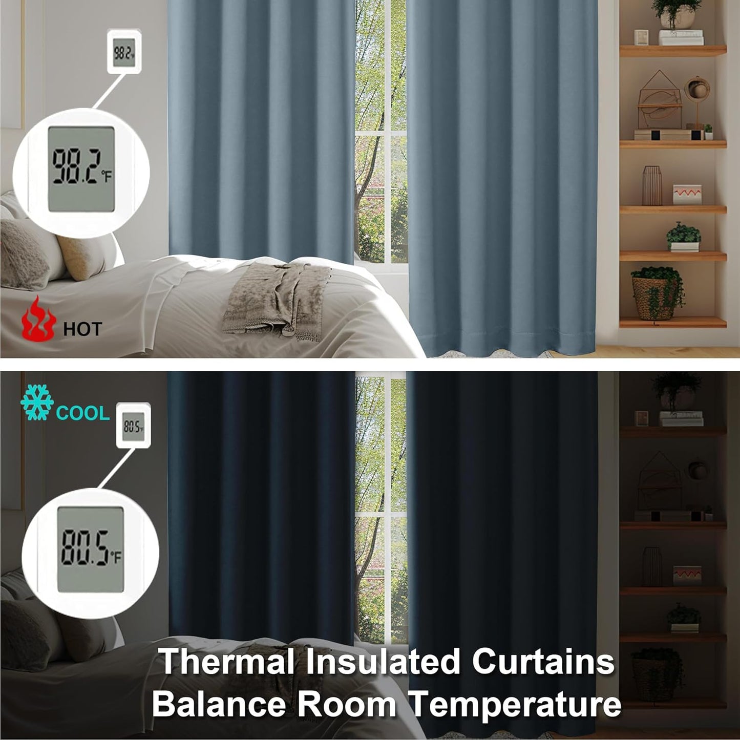 Simplebrand Ava Stone Blue Blackout Curtains for Bedroom 90 Inches Long 2 Panels Set, Solid Privacy Energy Saving Living Room Window Treatment Curtains Blackout Drapes, W40 x L90 Inch, Stone Blue