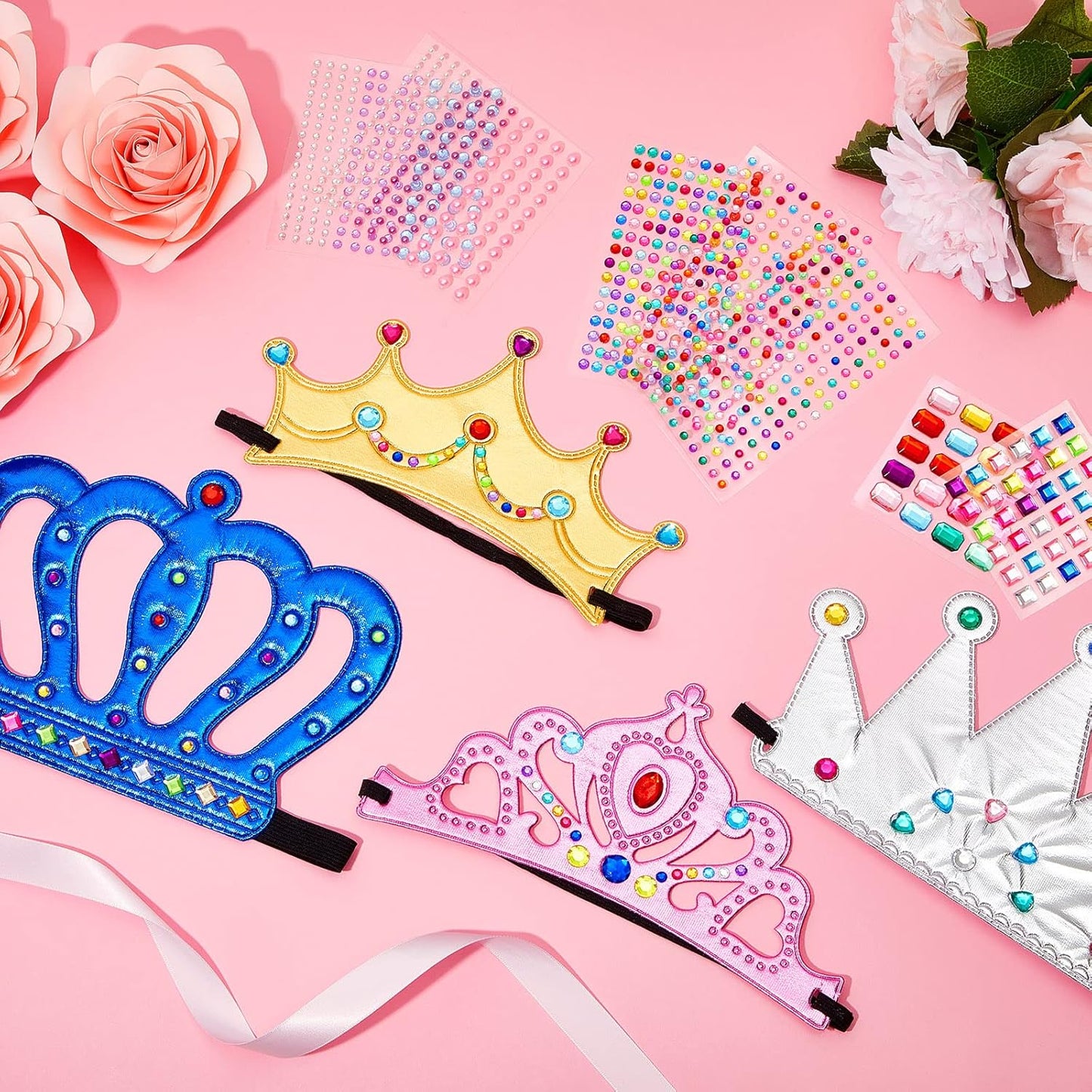 Epakh Princess Party Crowns Set, 27 Pcs DIY Crown with Diamond Stickers, Birthday Party Favor for Children and Princess Fans