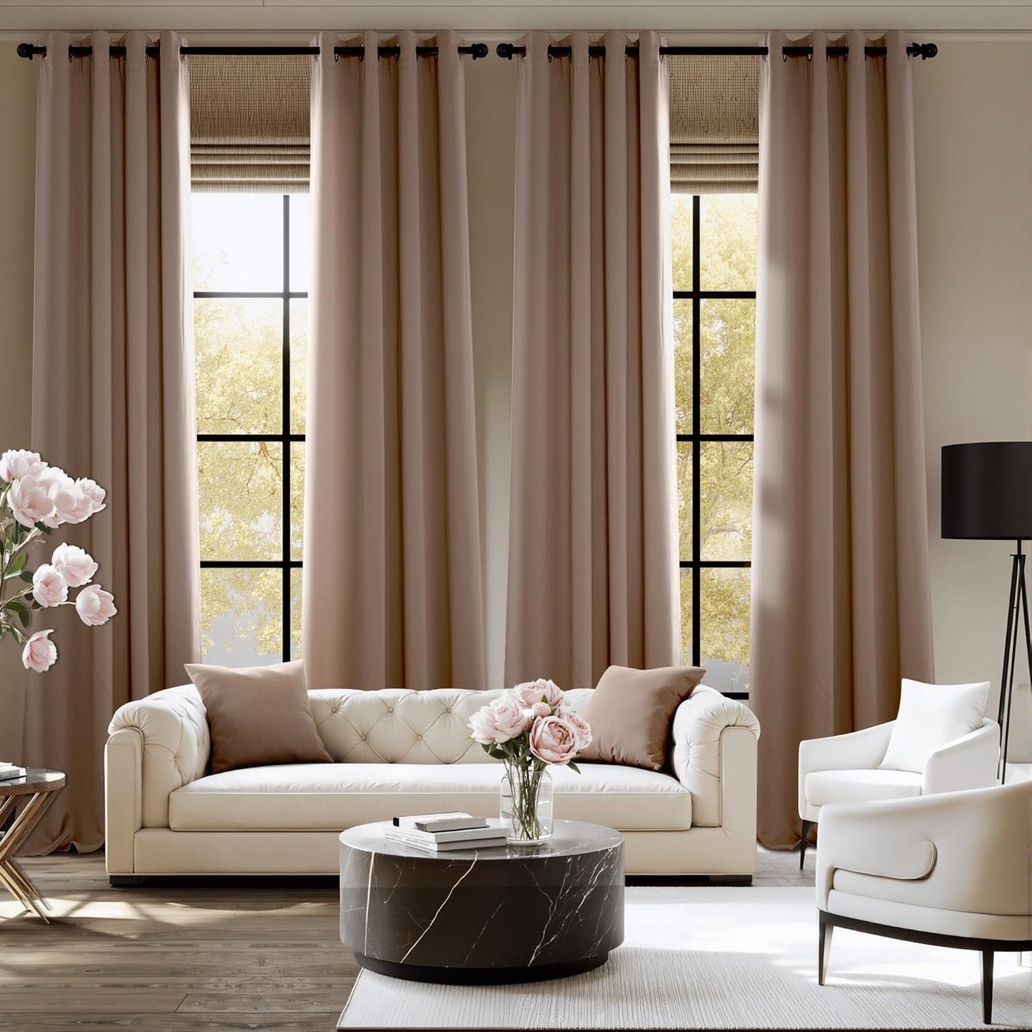 NICETOWN 102 Inch Long Curtains for Bedroom 2 Panels Set, Cappuccino Thermal Insulated Grommet Curtains for Living Room, Noise Reducing Window Treatment Drapes for Nursery, 2 Panels, W52