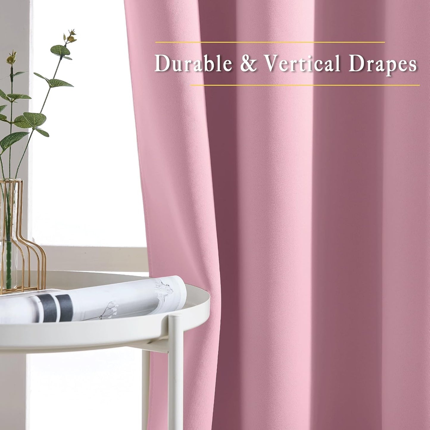 NICETOWN Blackout Curtains Panels for Bedroom - 3 Pass Microfiber Noise Reducing Thermal Insulated Solid Ring Top Blackout Window Drapes (2 Panels, 66 x 72 Inch, Crystal Pink)
