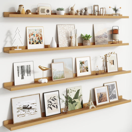 Floating Picture Ledge Shelves for Wall Set of 4, 56 Inch Wall Shelves with Lip Long Large Nursery Book Shelf for Toys Storage Kids Bookshelf Wall Mounted Living Room Bedroom Decor Frames